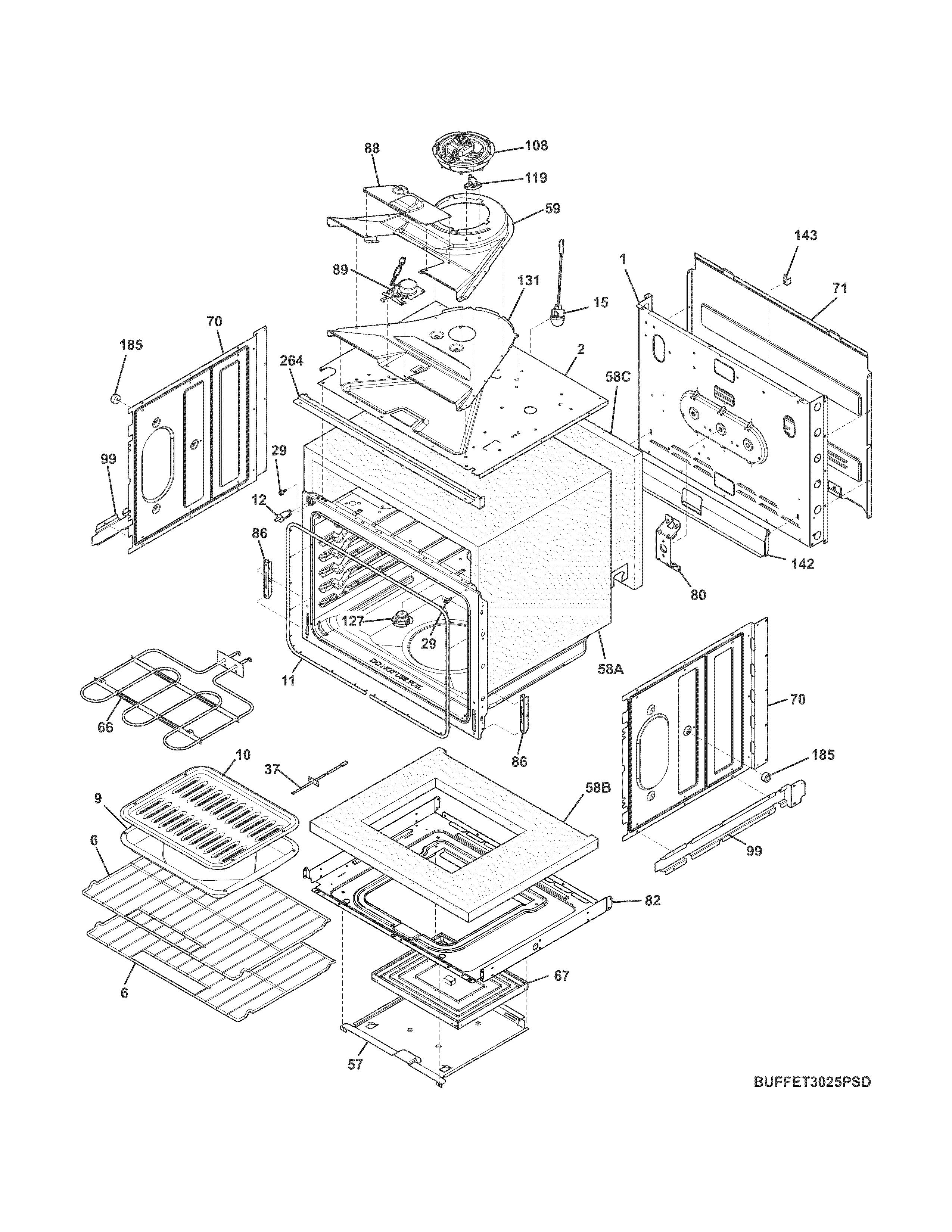 Frigidaire FFET3025PBD upper oven diagram