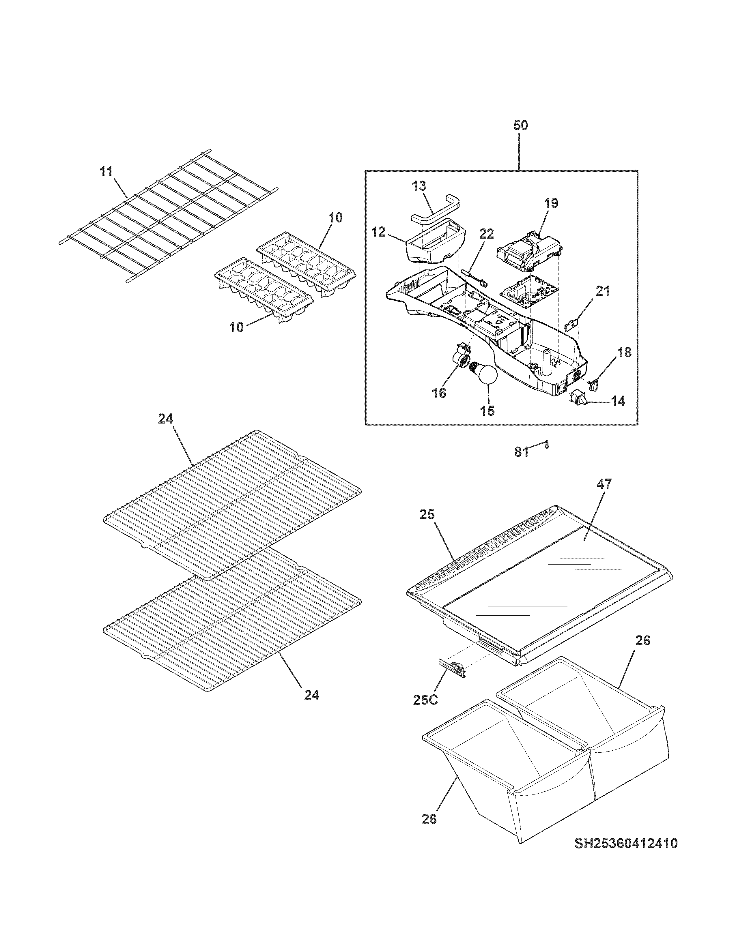 Kenmore 25360419413 shelves diagram