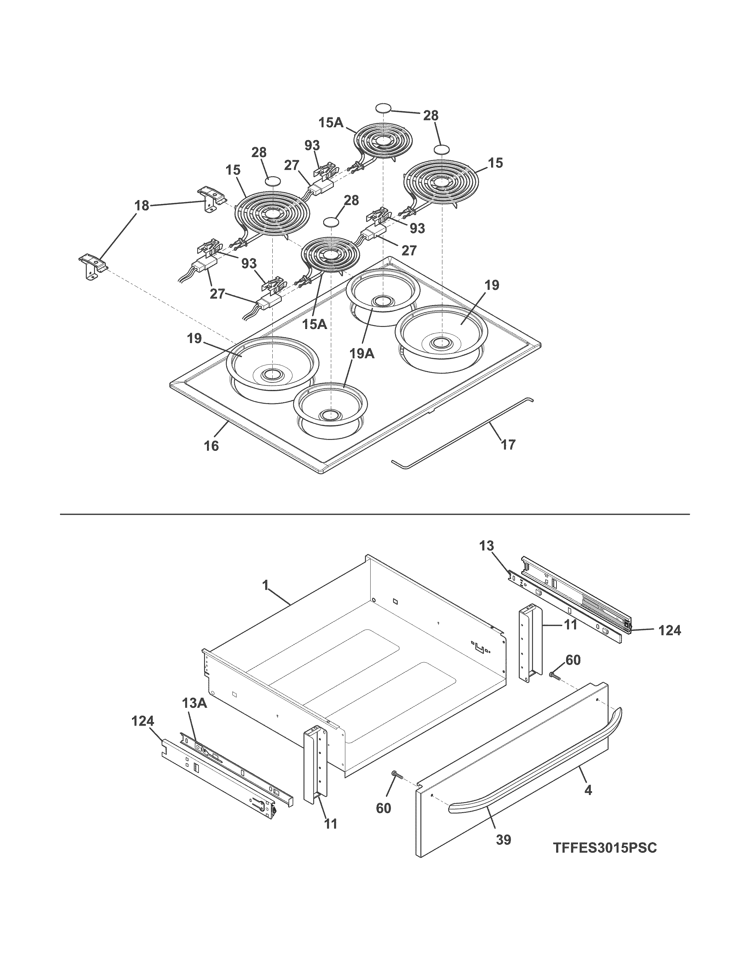Frigidaire FFES3015PSC top/drawer diagram