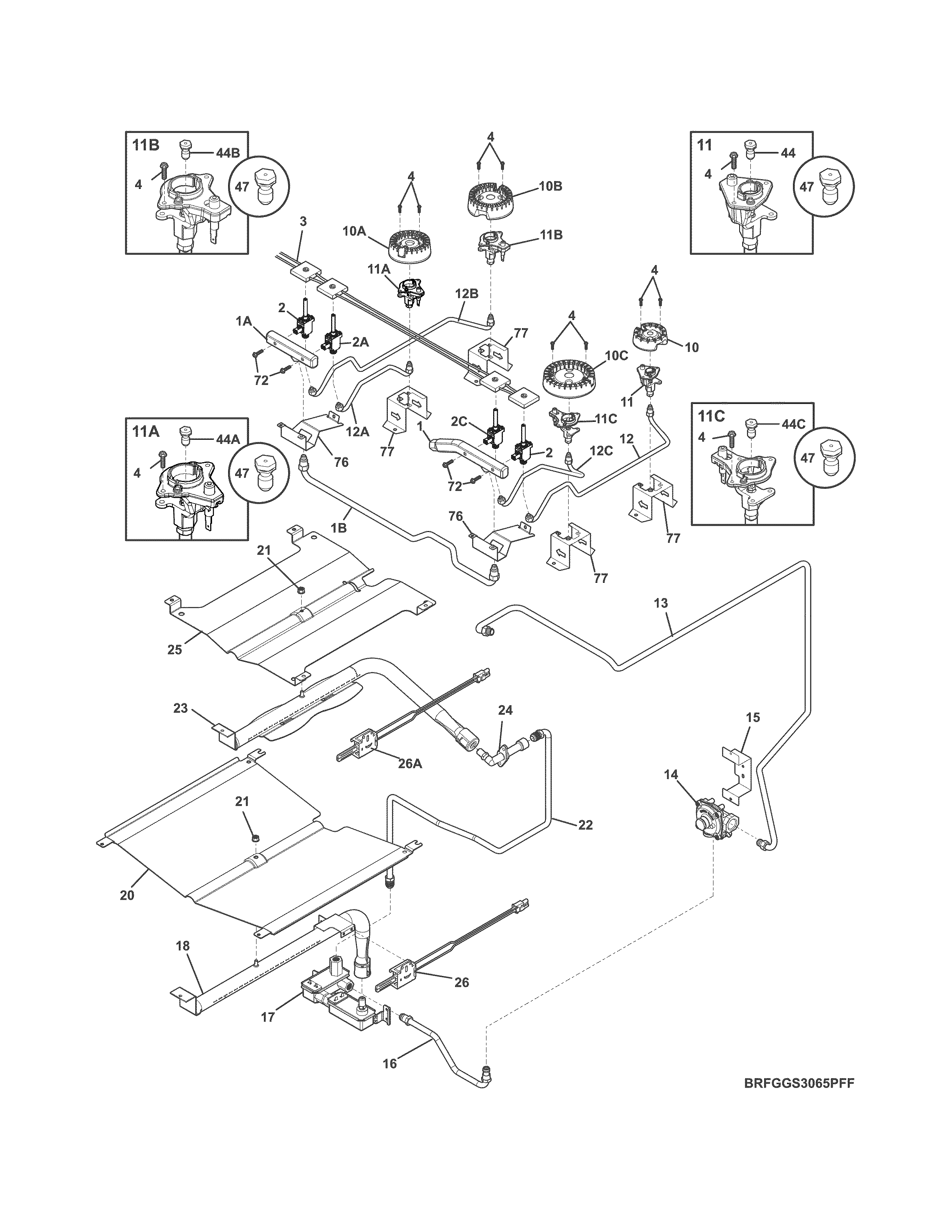 Frigidaire FGGS3065PWG burner diagram