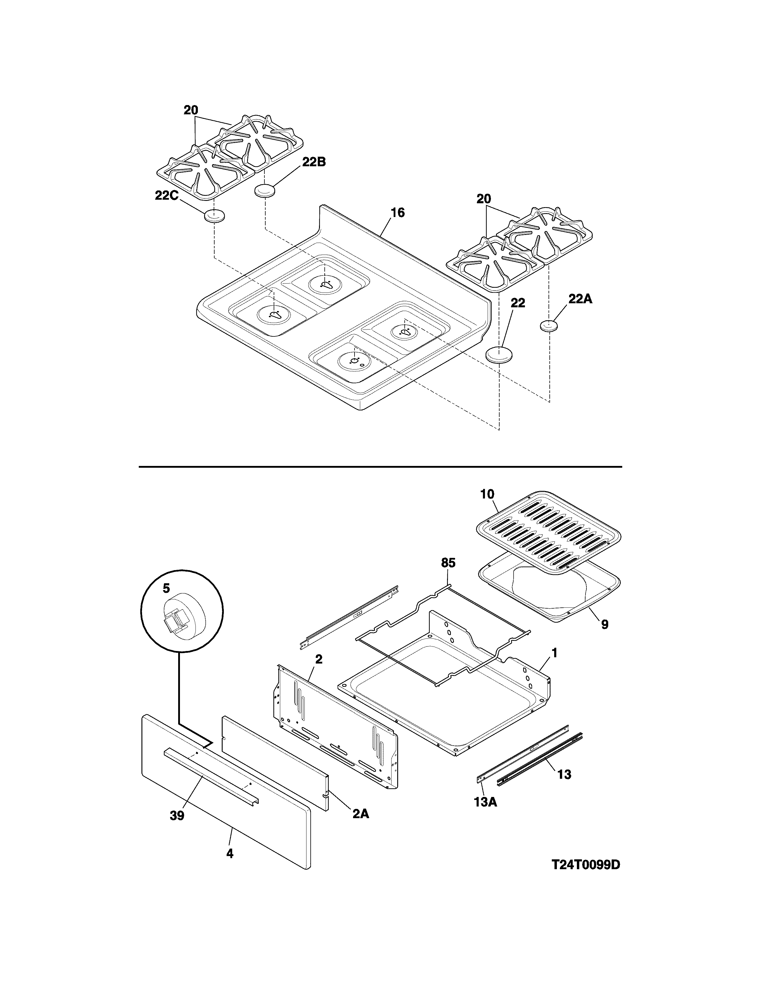 Crosley CRG3150PWC top/drawer diagram