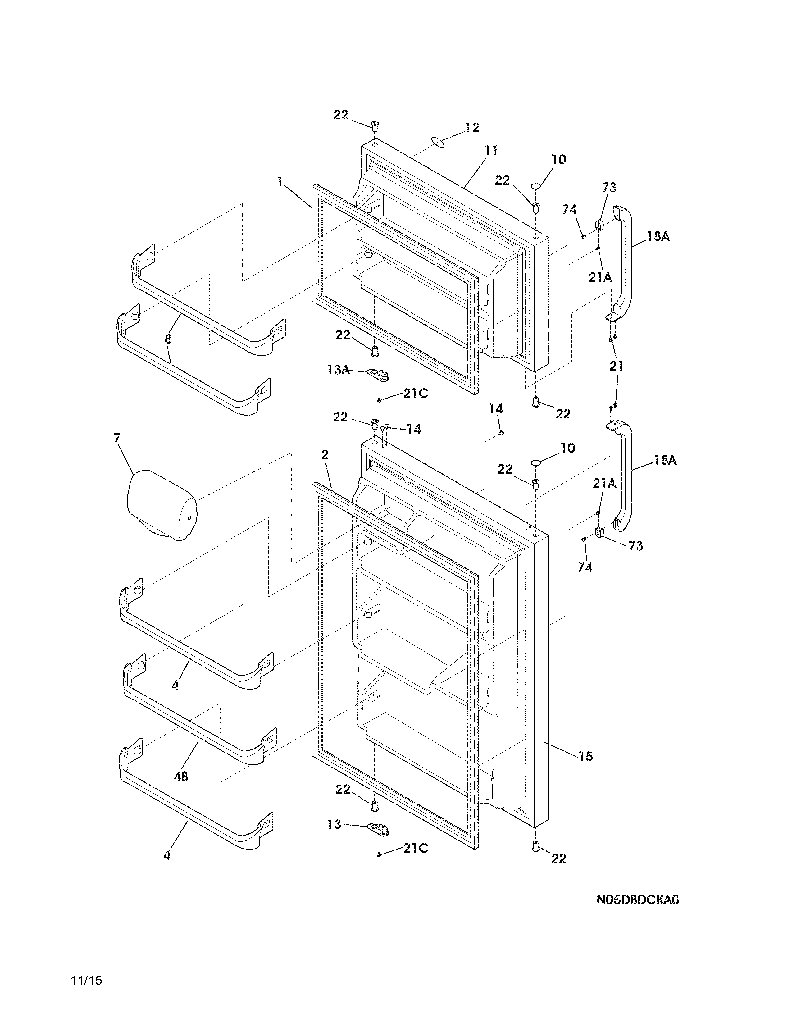 Frigidaire FFTR1614RW1 doors diagram