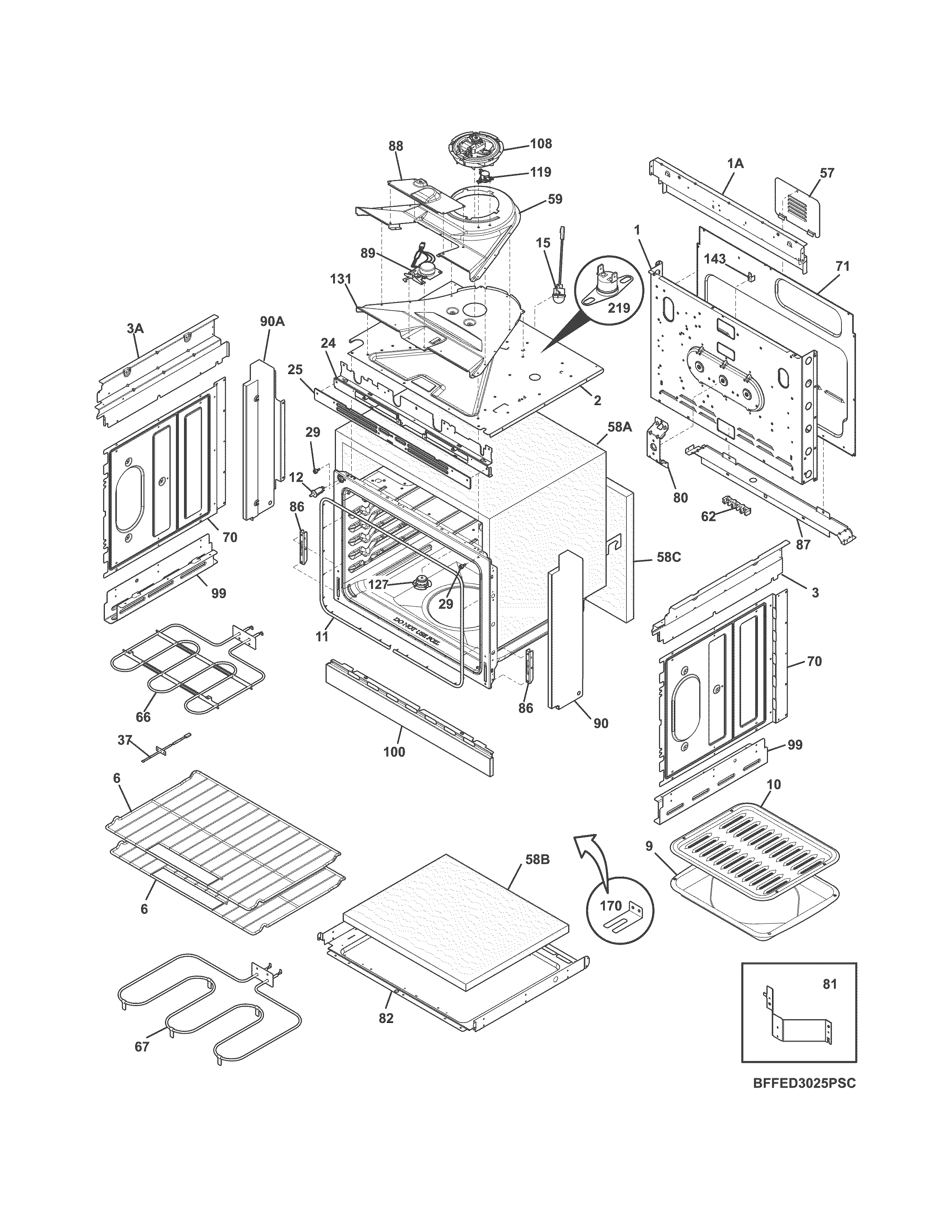 Frigidaire FFED3025PWC body diagram