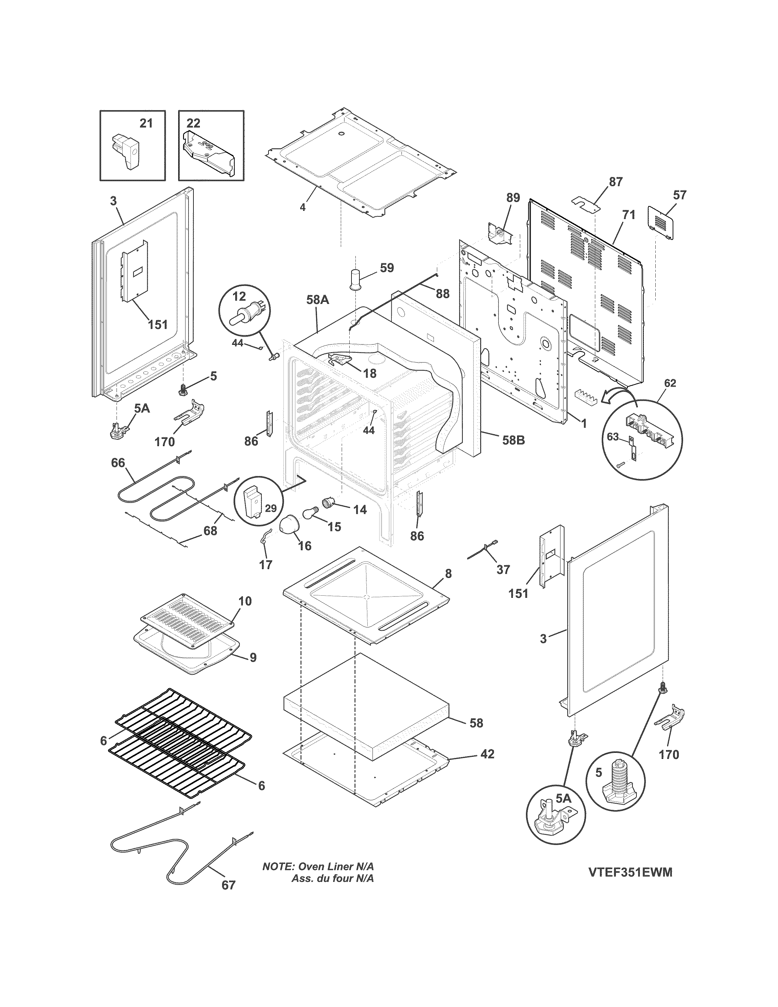 Tappan TEF351EWP body diagram