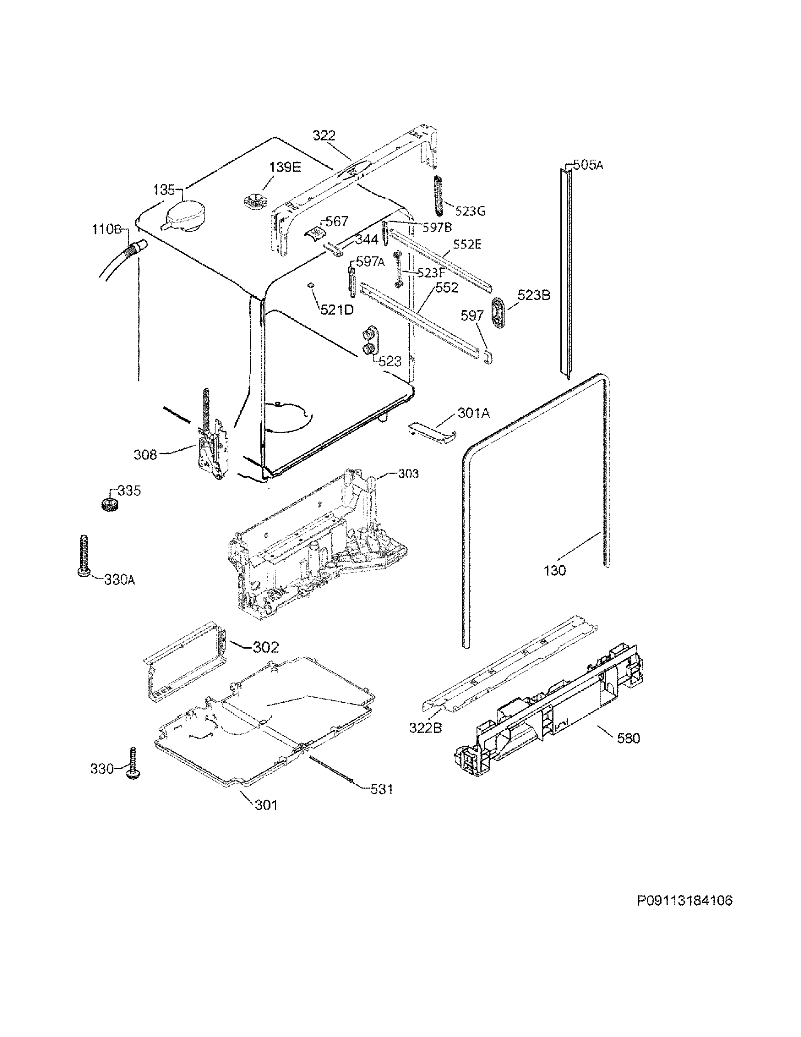 Electrolux EI24ID50QS1B tub & frame diagram