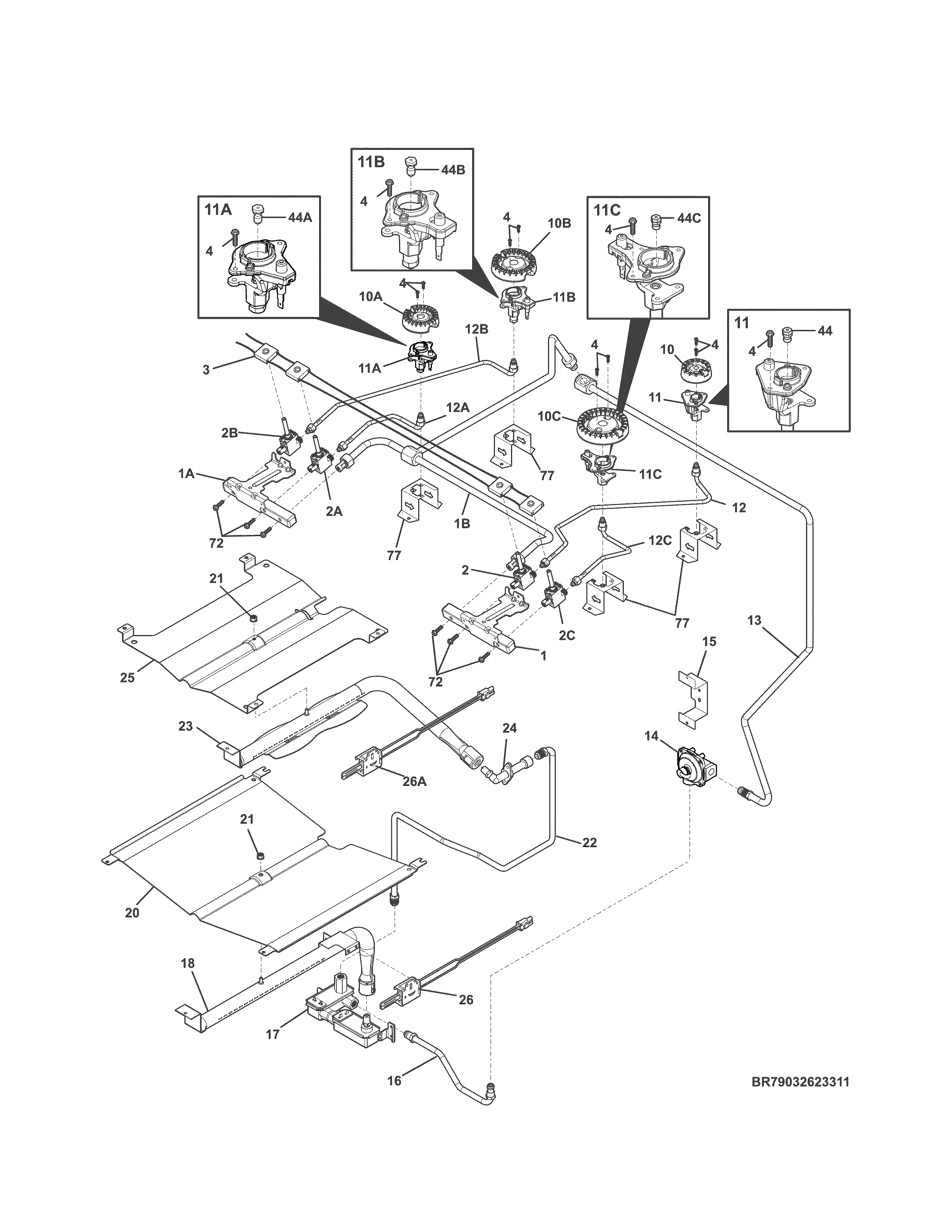 Kenmore Elite 79032623317 burner diagram
