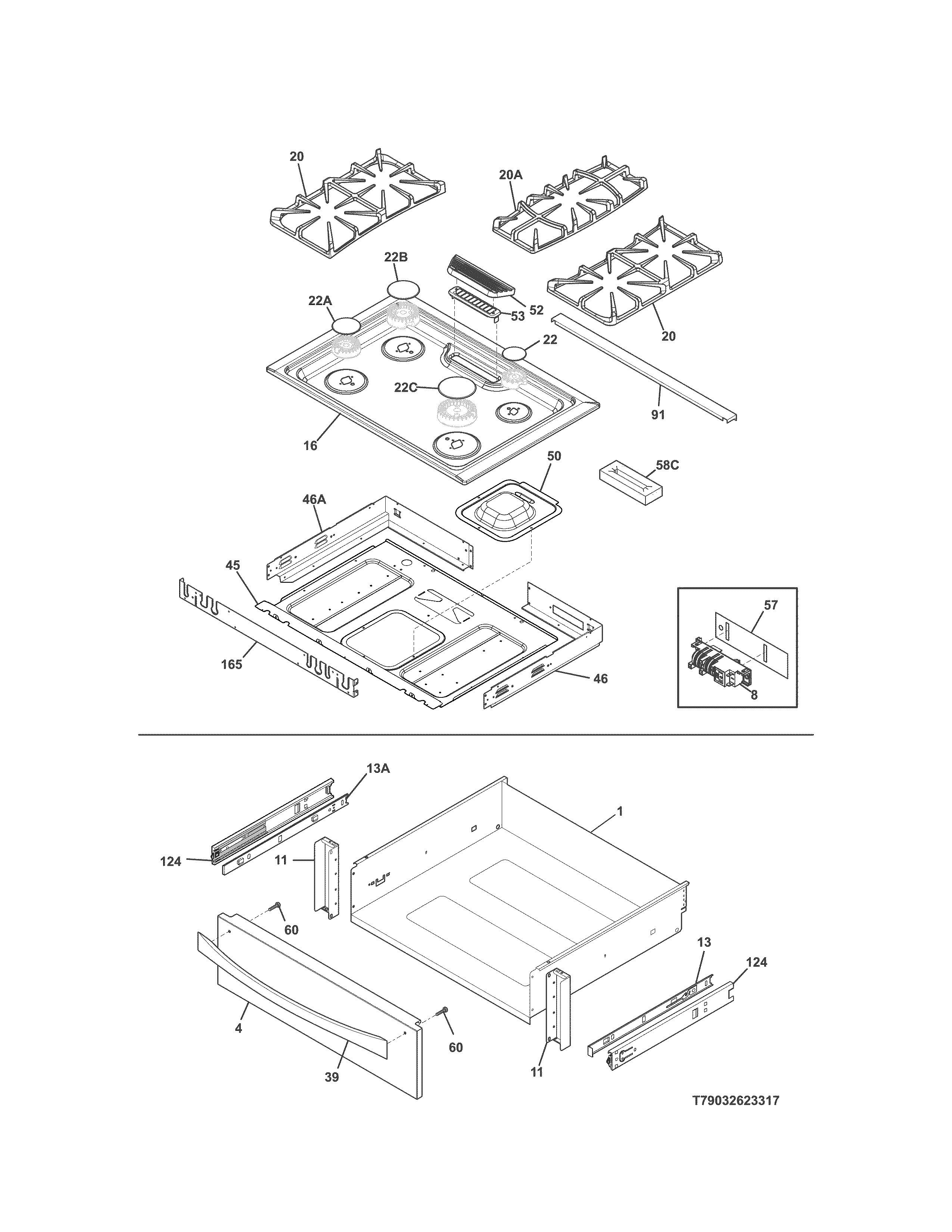 Kenmore Elite 79032623317 top/drawer diagram