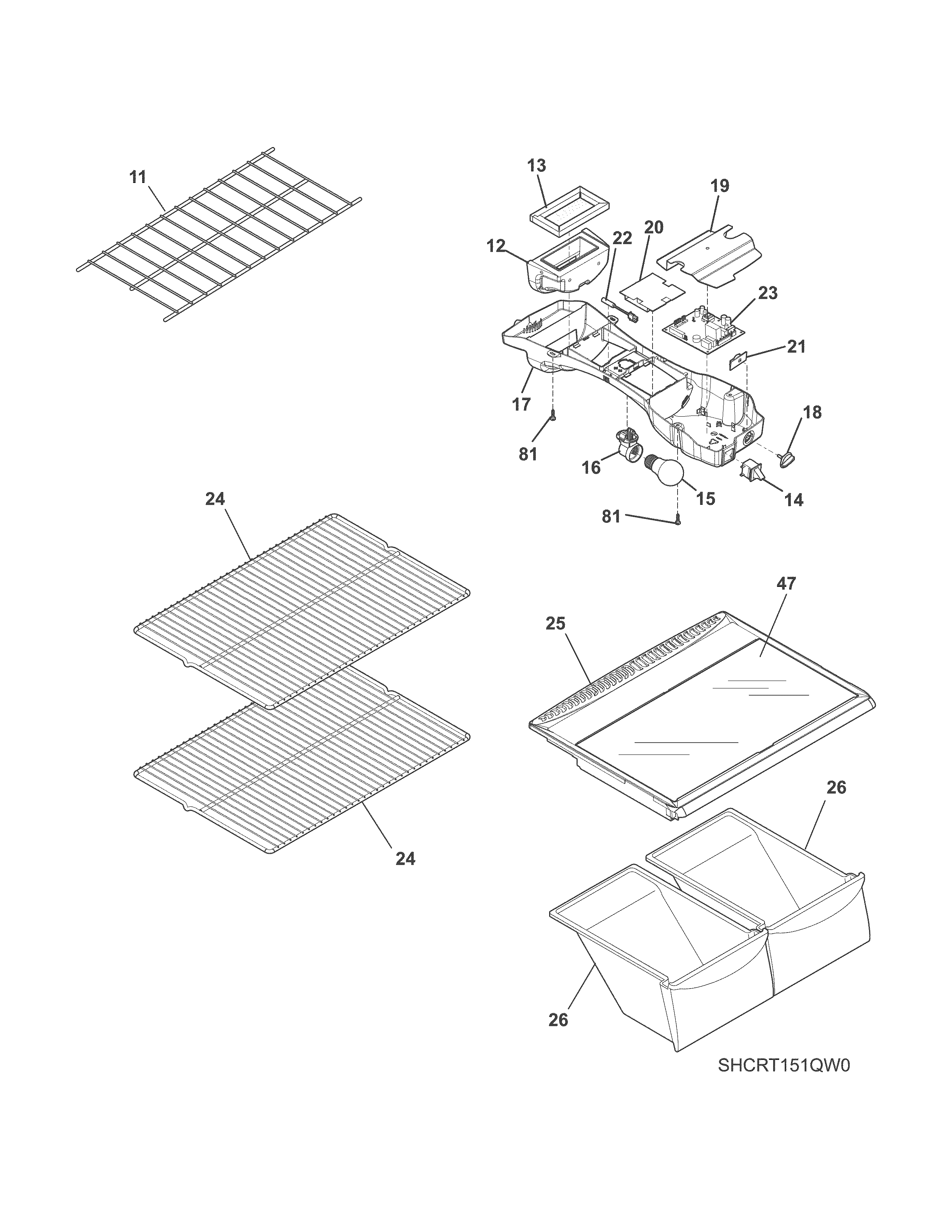 Crosley CRT151QW3 shelves diagram