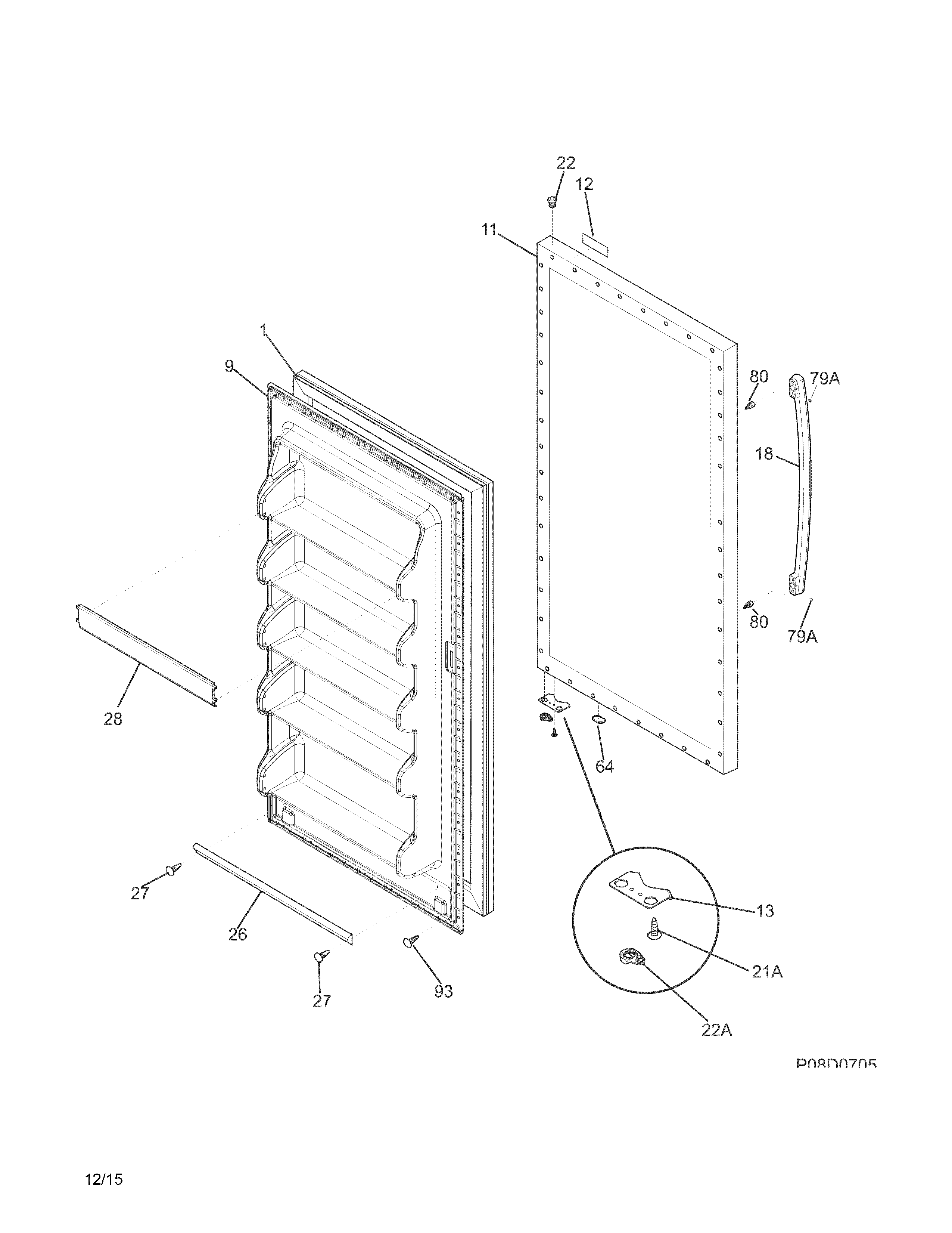 Frigidaire FFFU14F2QWG door diagram