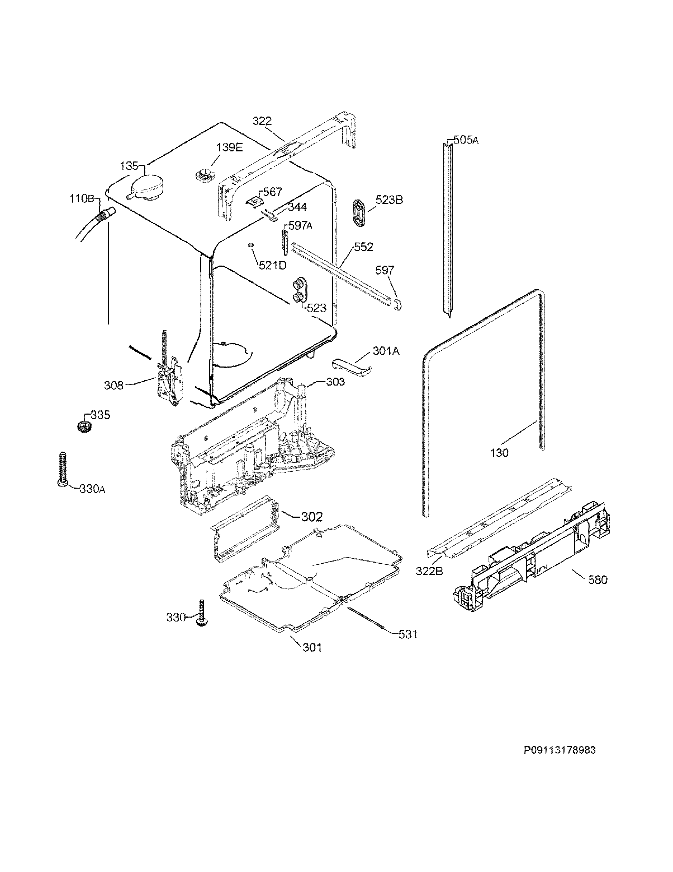 Frigidaire LGID2475QF0A tub & frame diagram