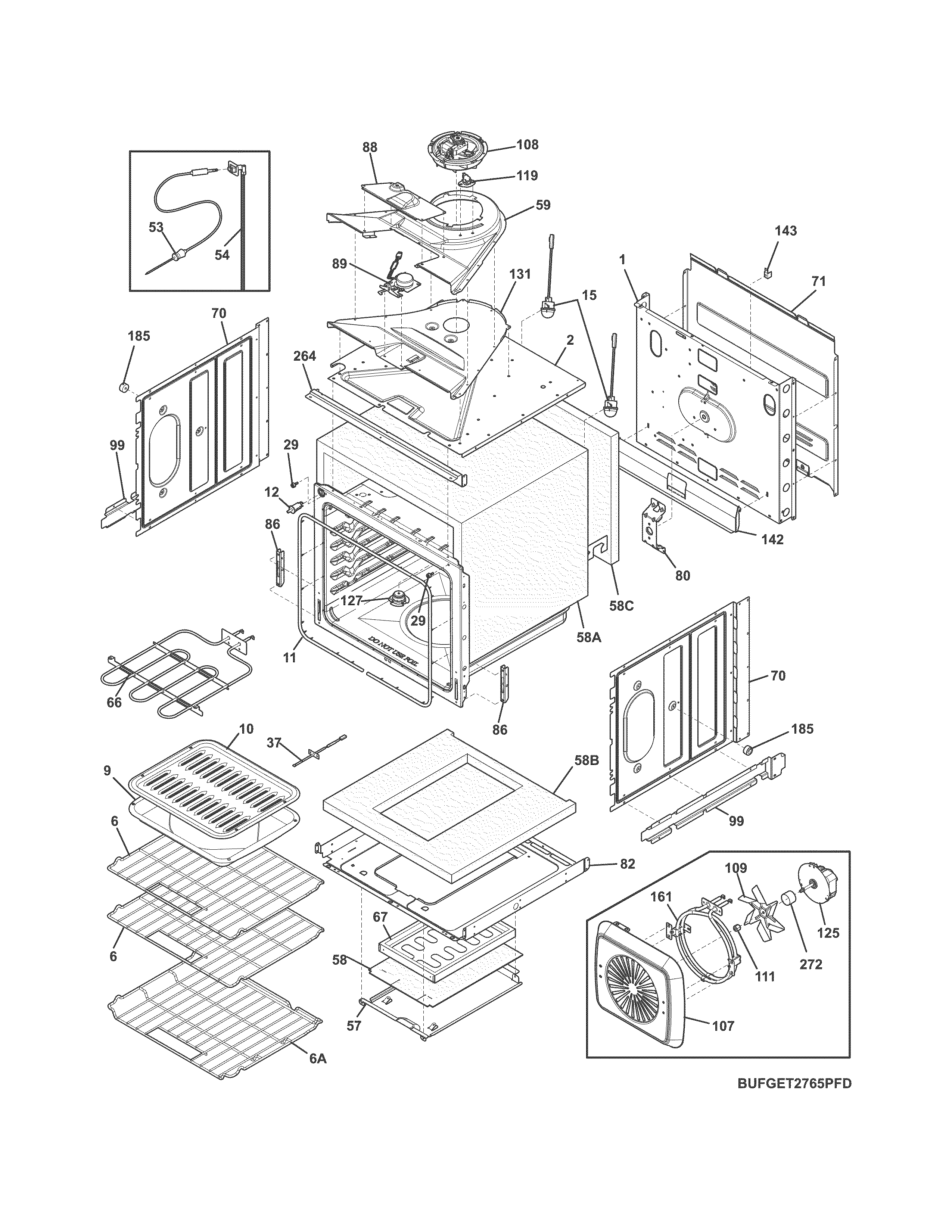 Frigidaire FGET2765PBD upper oven diagram