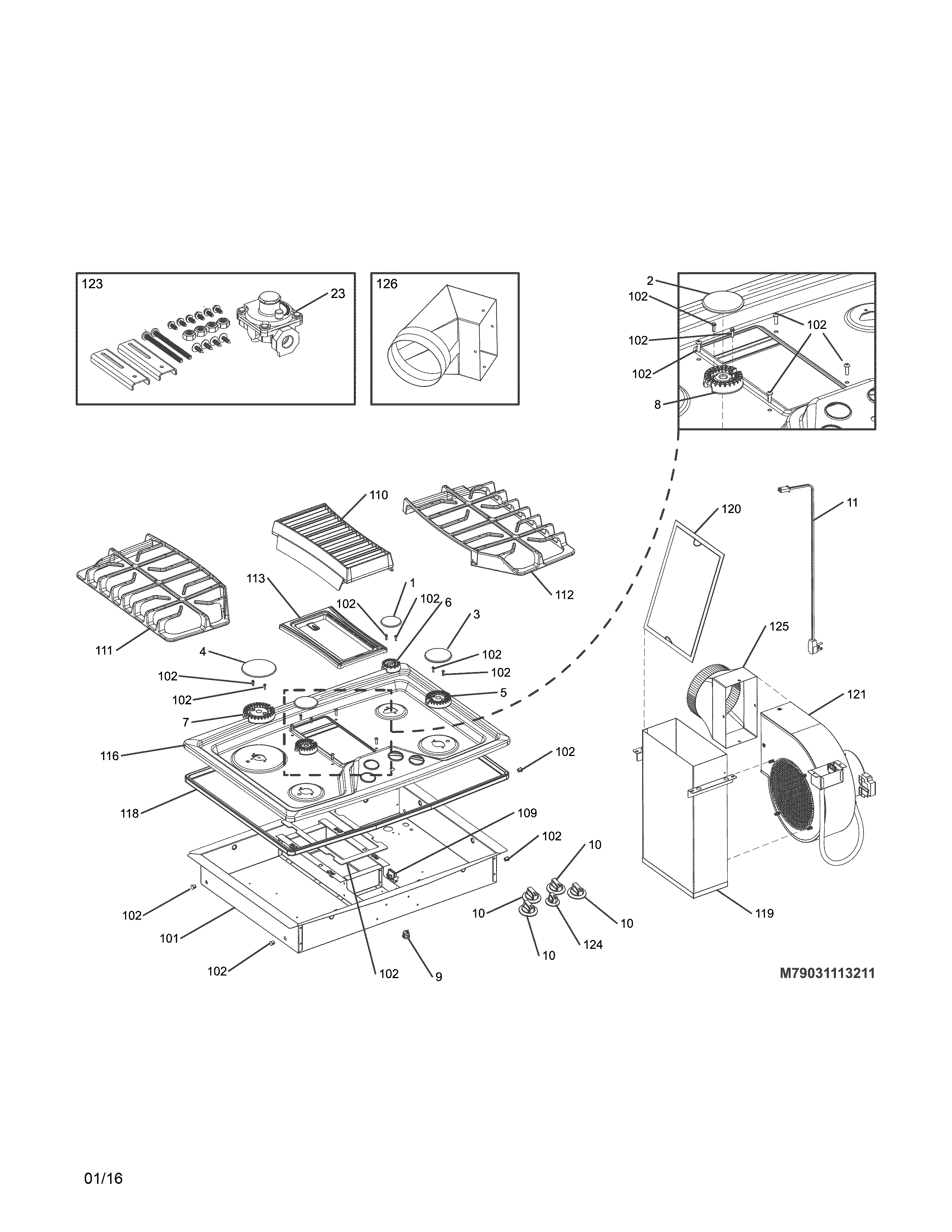 Kenmore Elite 79031113510 main top diagram