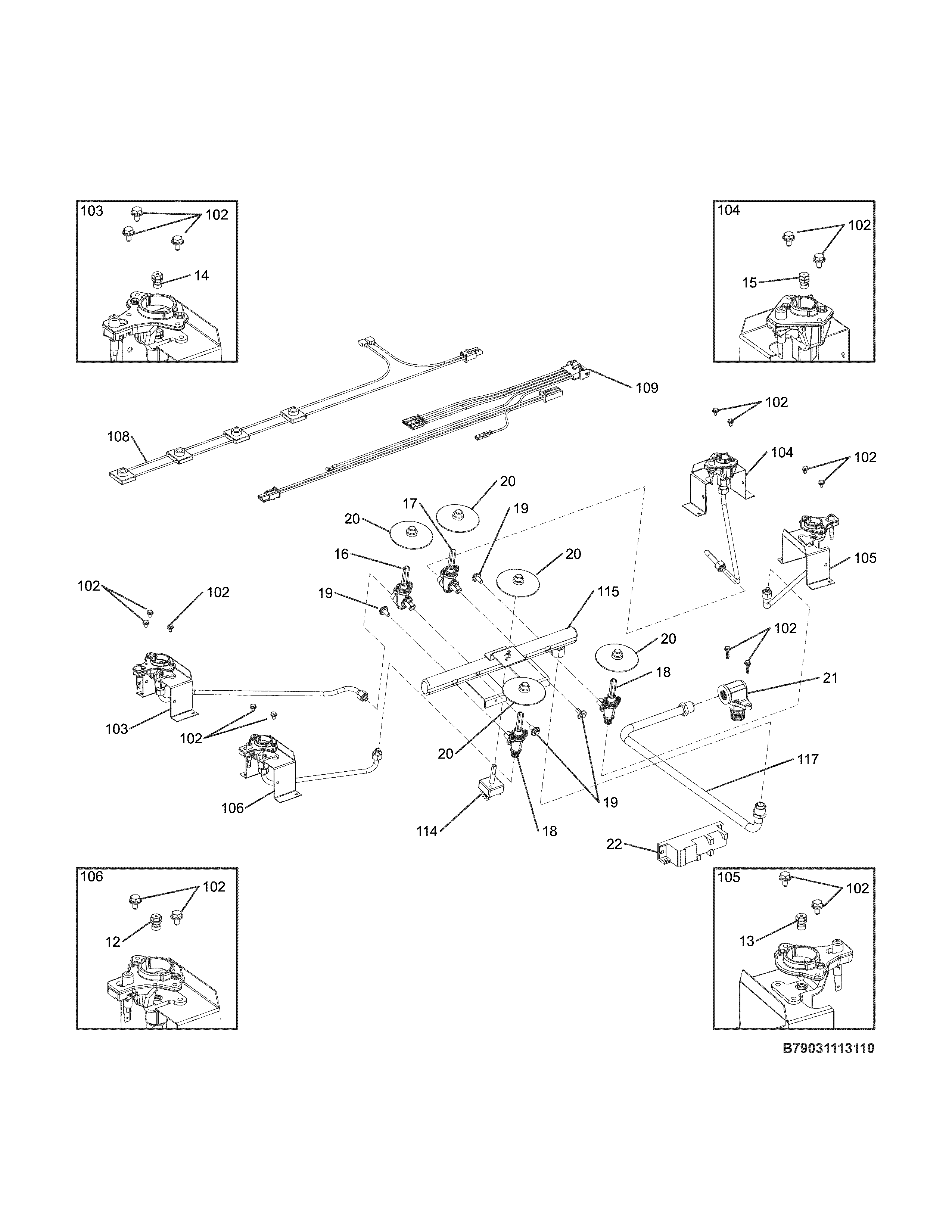 Kenmore Elite 79031113510 burner diagram