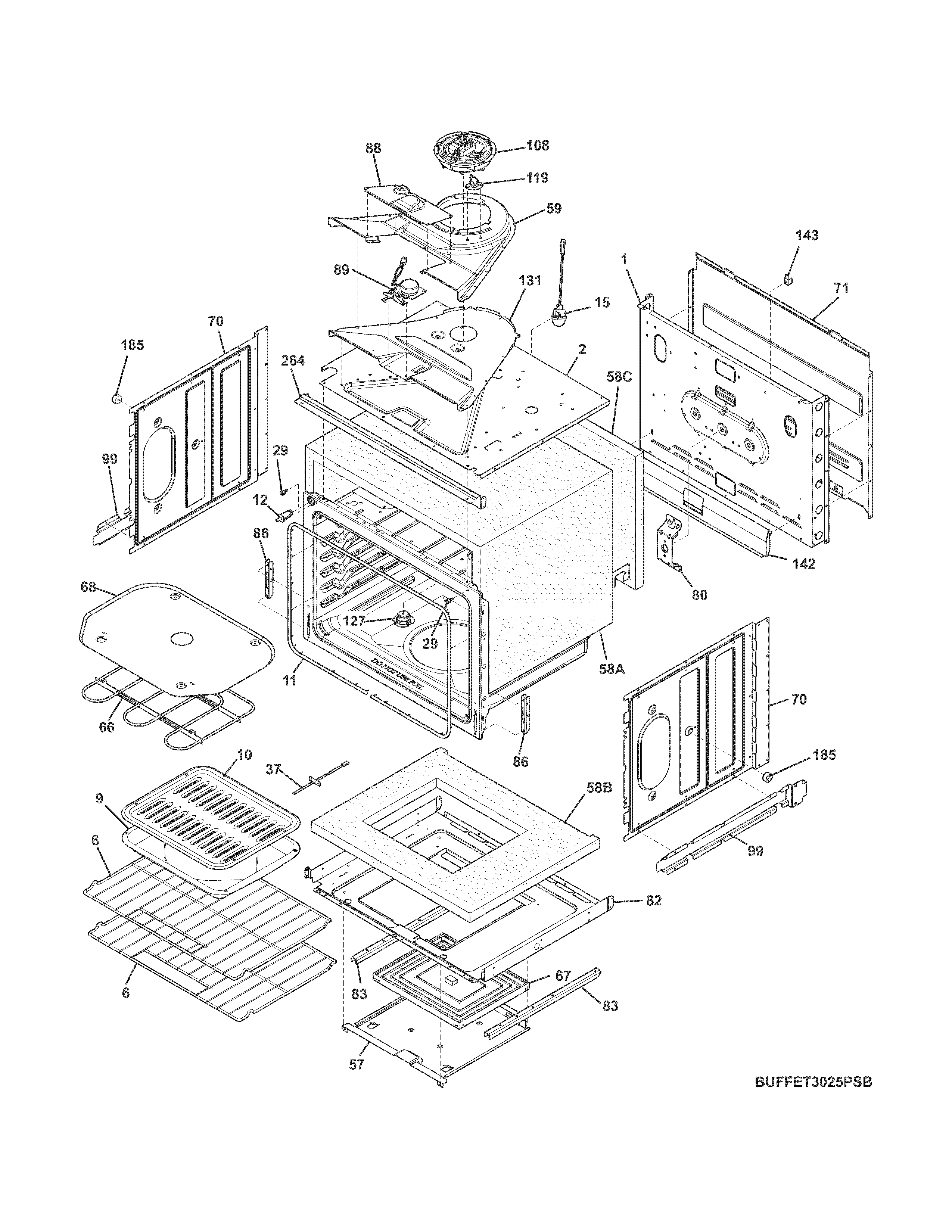 Frigidaire FFET3025PBB upper oven diagram