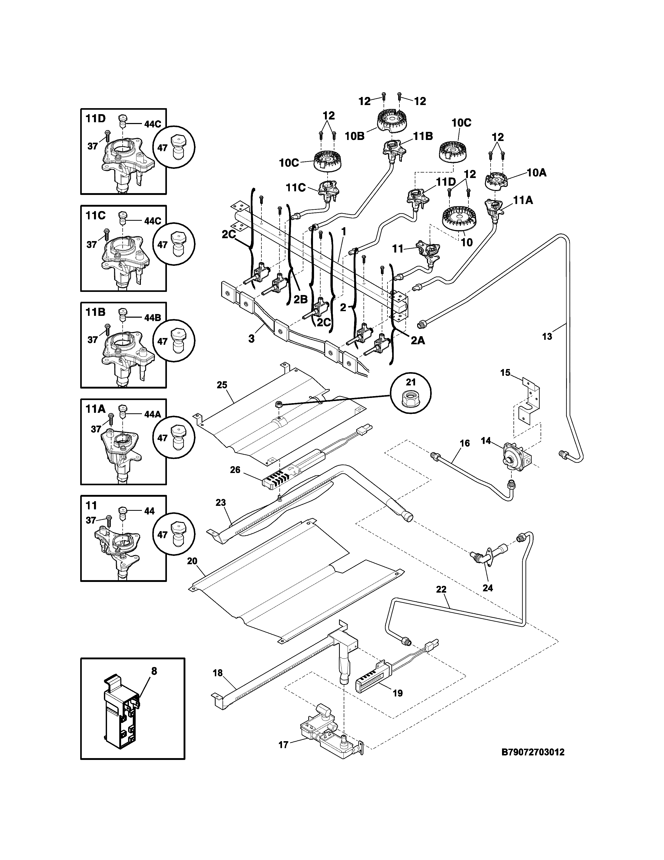 Frigidaire FGGF3030PWA burner diagram
