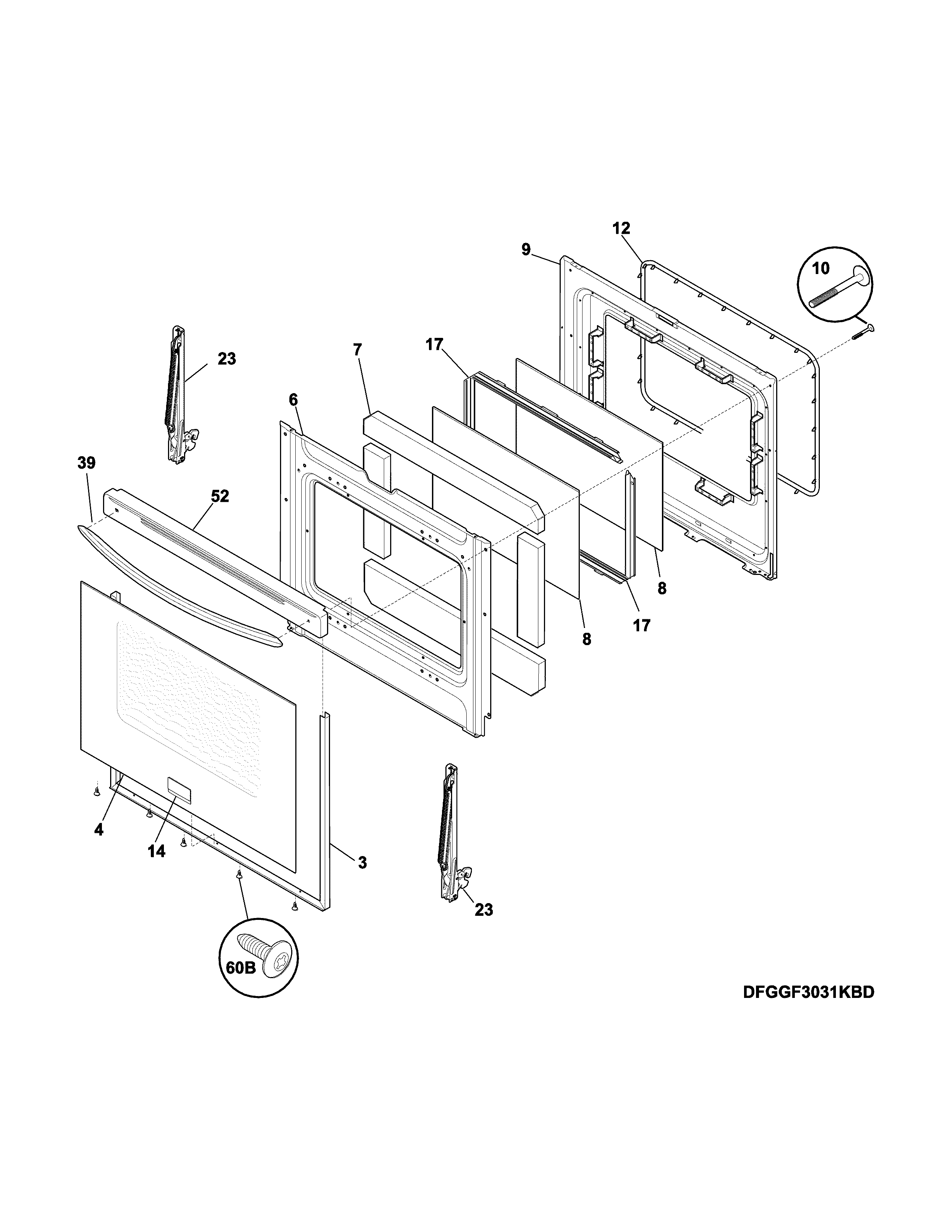 Frigidaire FGGF3030PWA door diagram