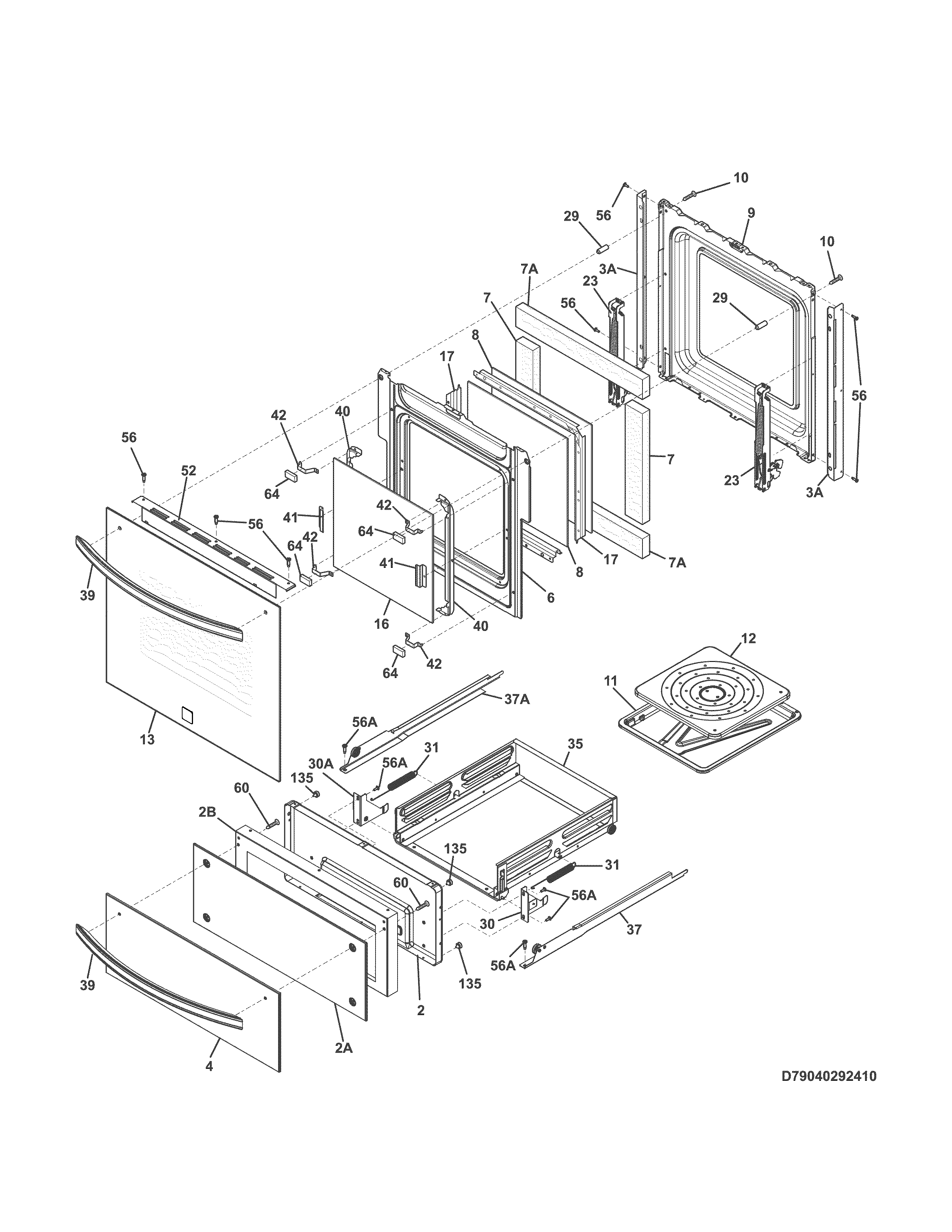 Kenmore 79040292410 door/drawer diagram