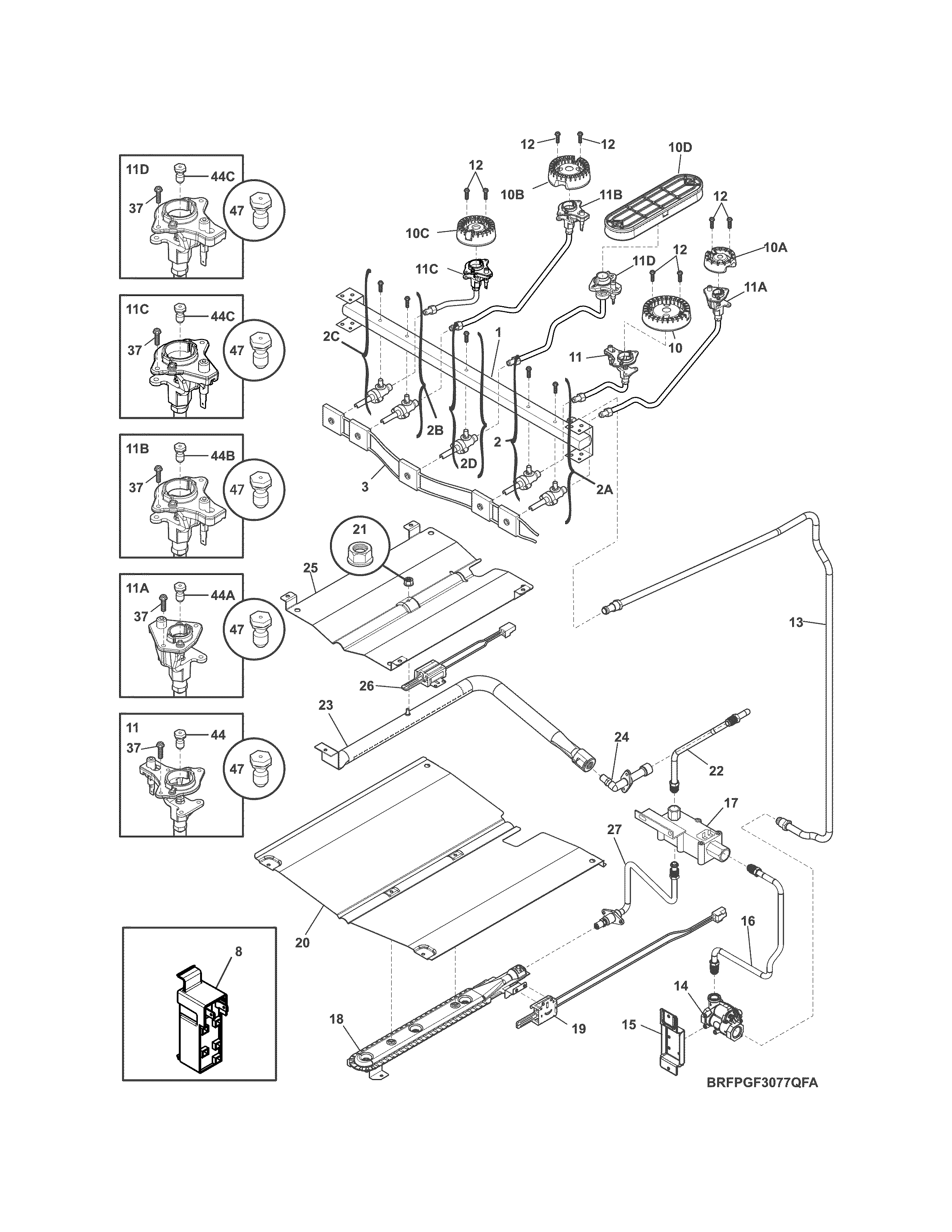 Frigidaire FPGF3077QFB burner diagram