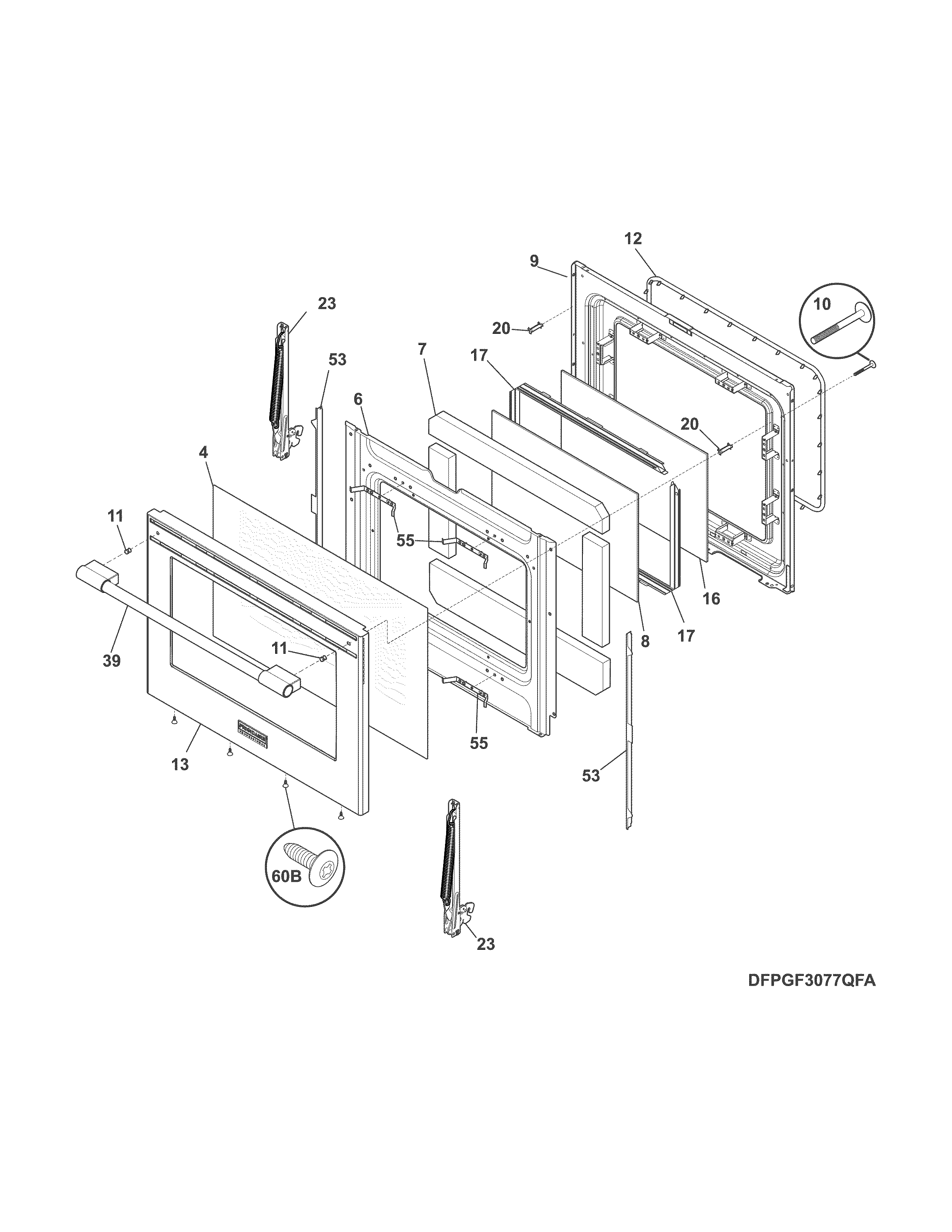 Frigidaire FPGF3077QFB door diagram