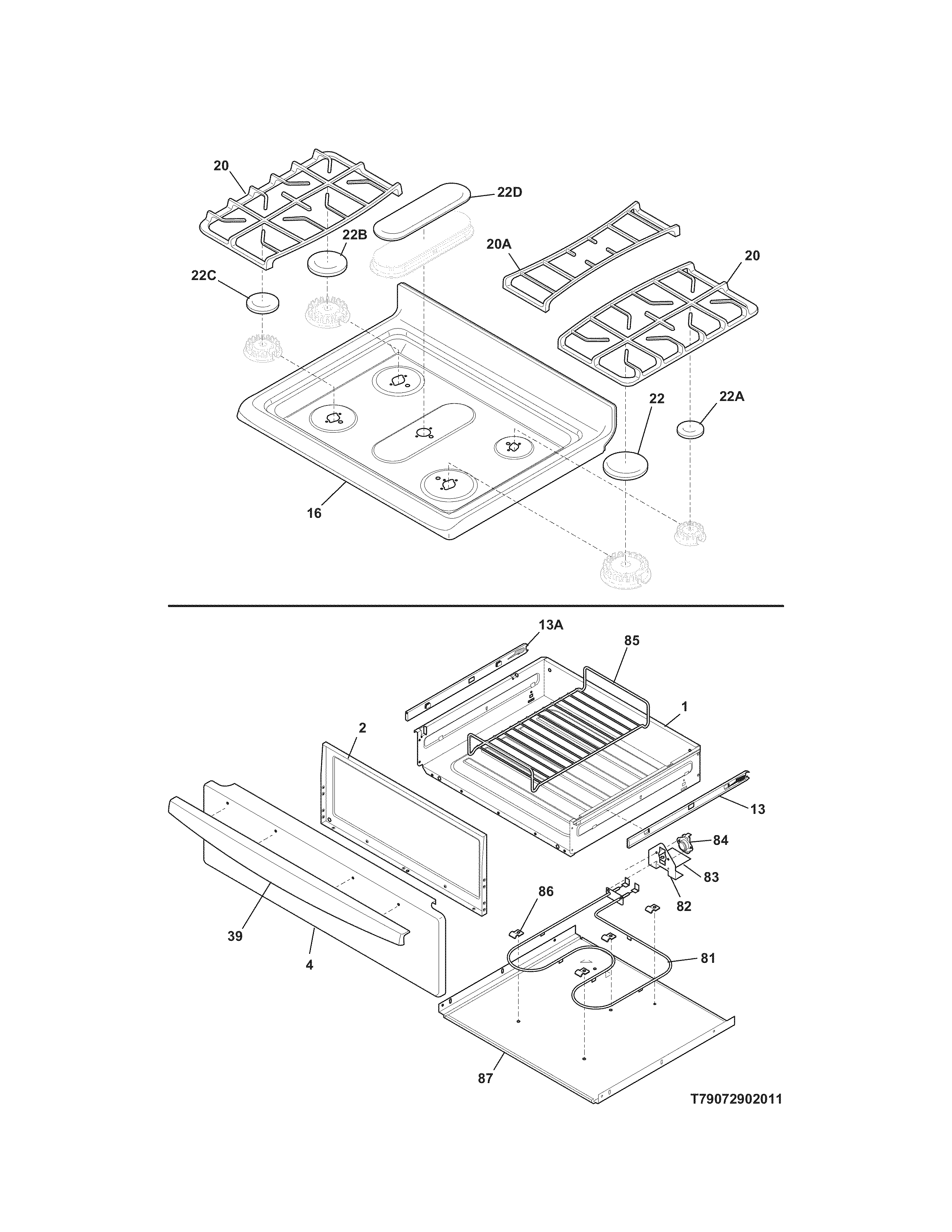 Kenmore 79074332311 top/drawer diagram