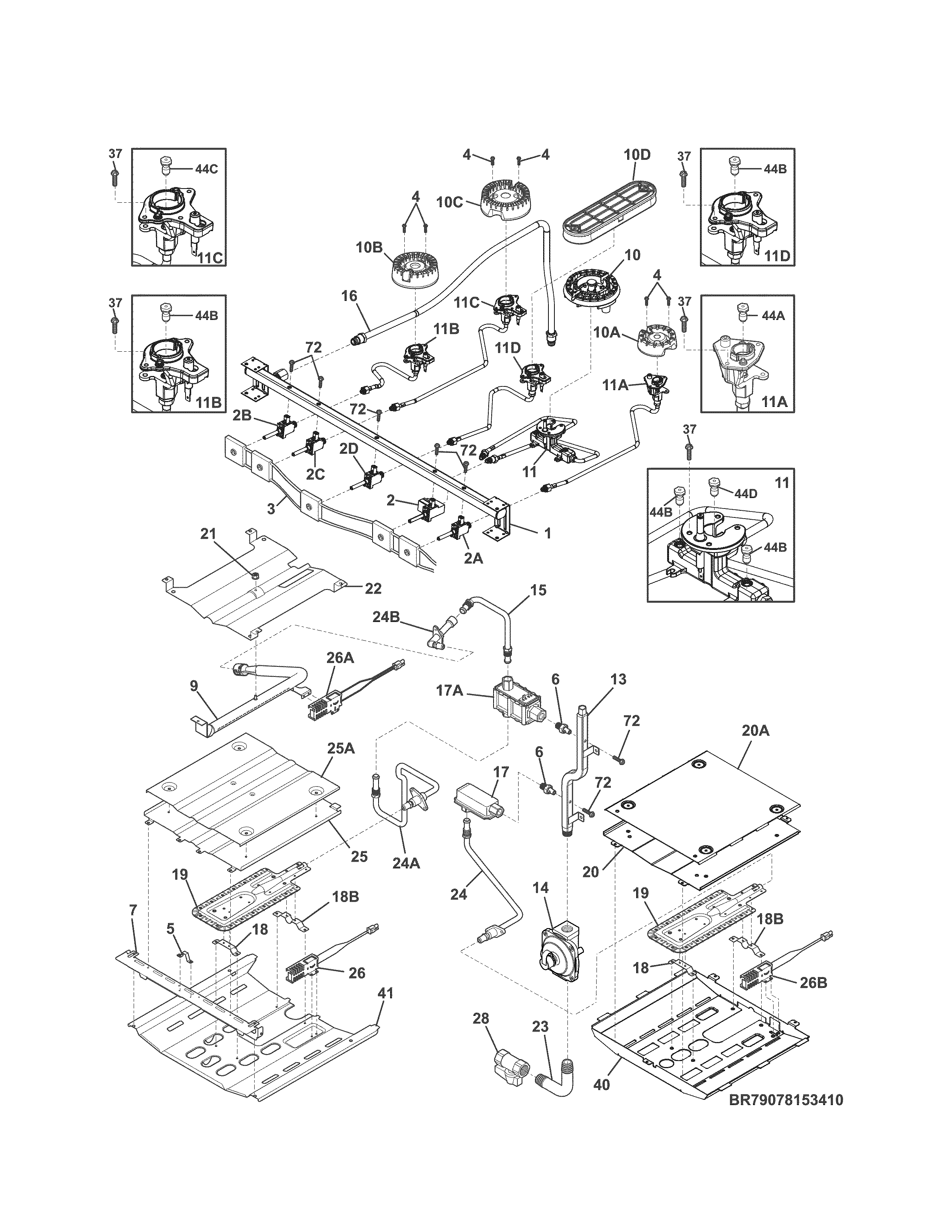 Kenmore Elite 79075429412 burner diagram