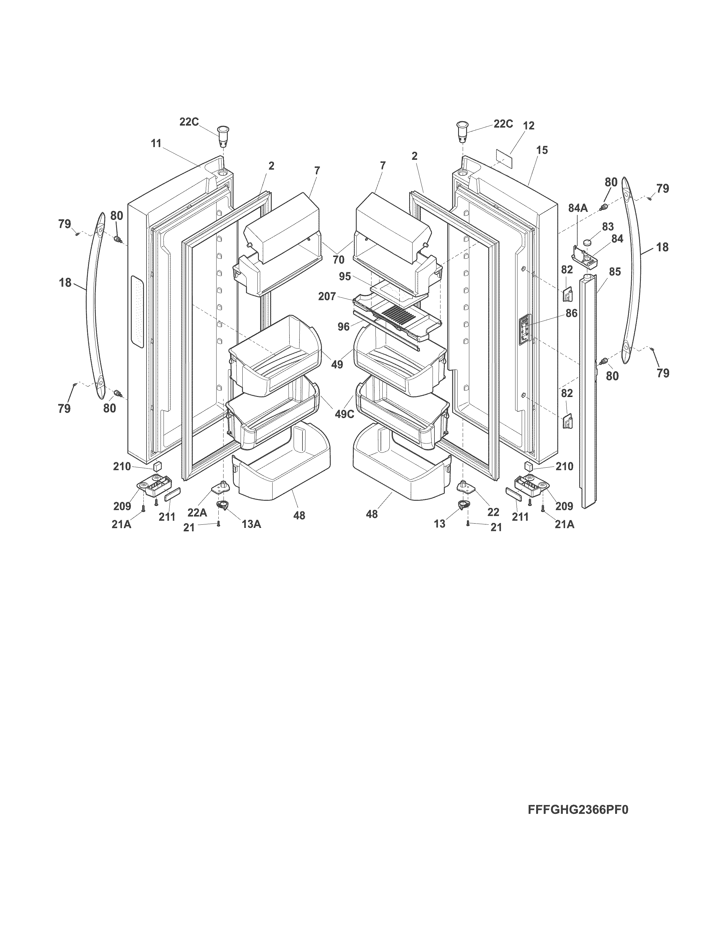 Frigidaire FGHG2366PF6A fresh food door diagram