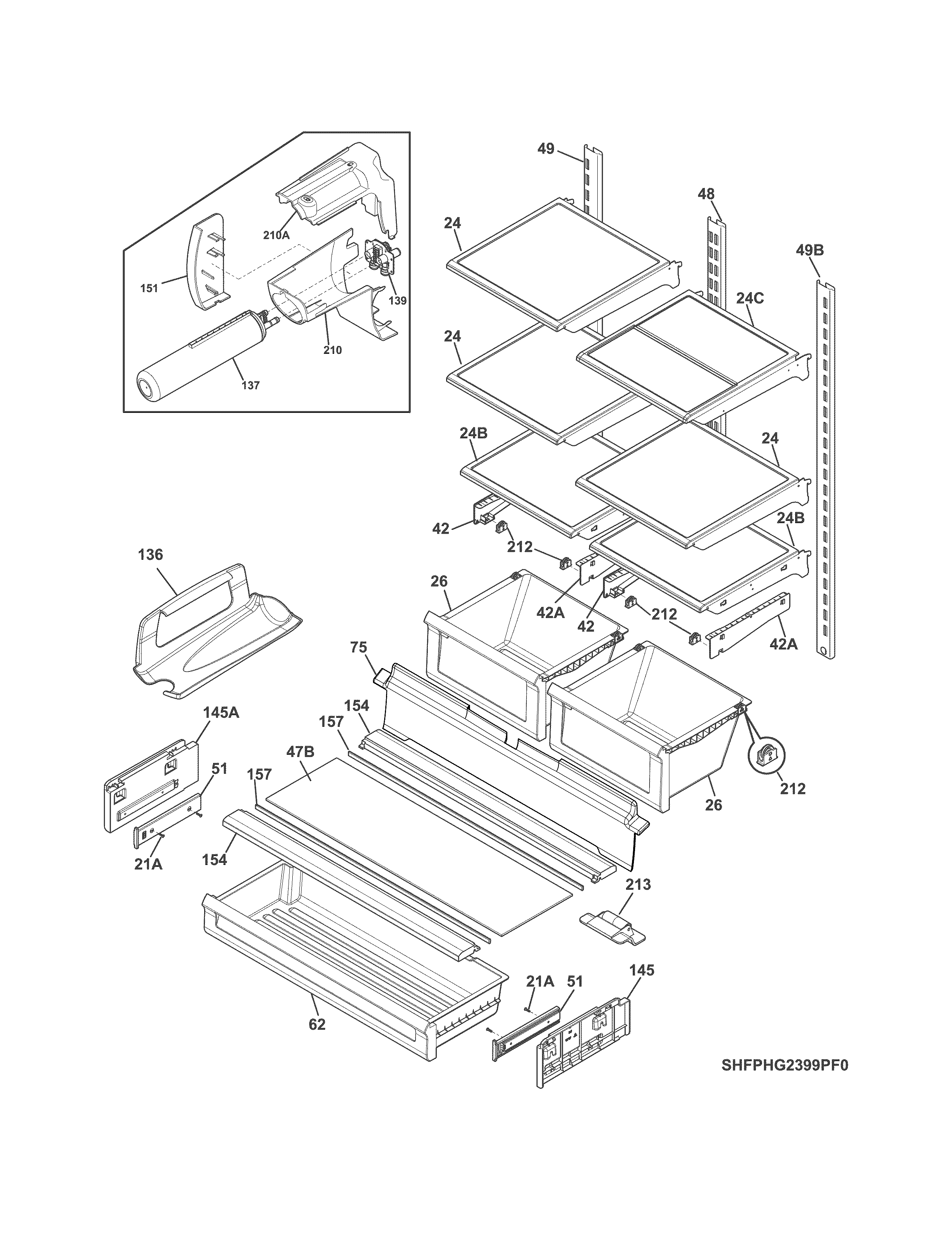 Frigidaire FGHG2366PF6A shelves diagram