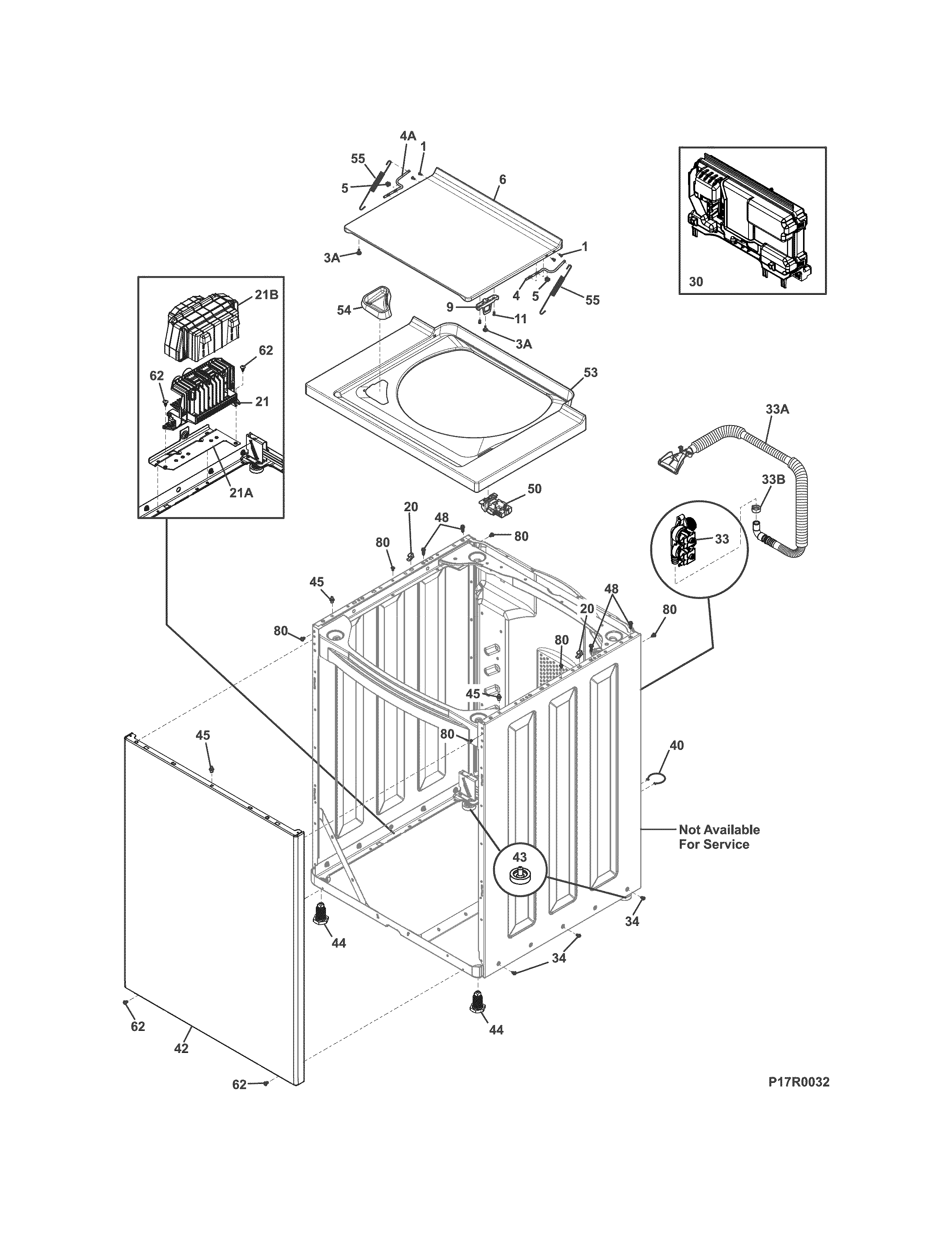 Frigidaire FFLE3911QW0 lower cabinet/top diagram