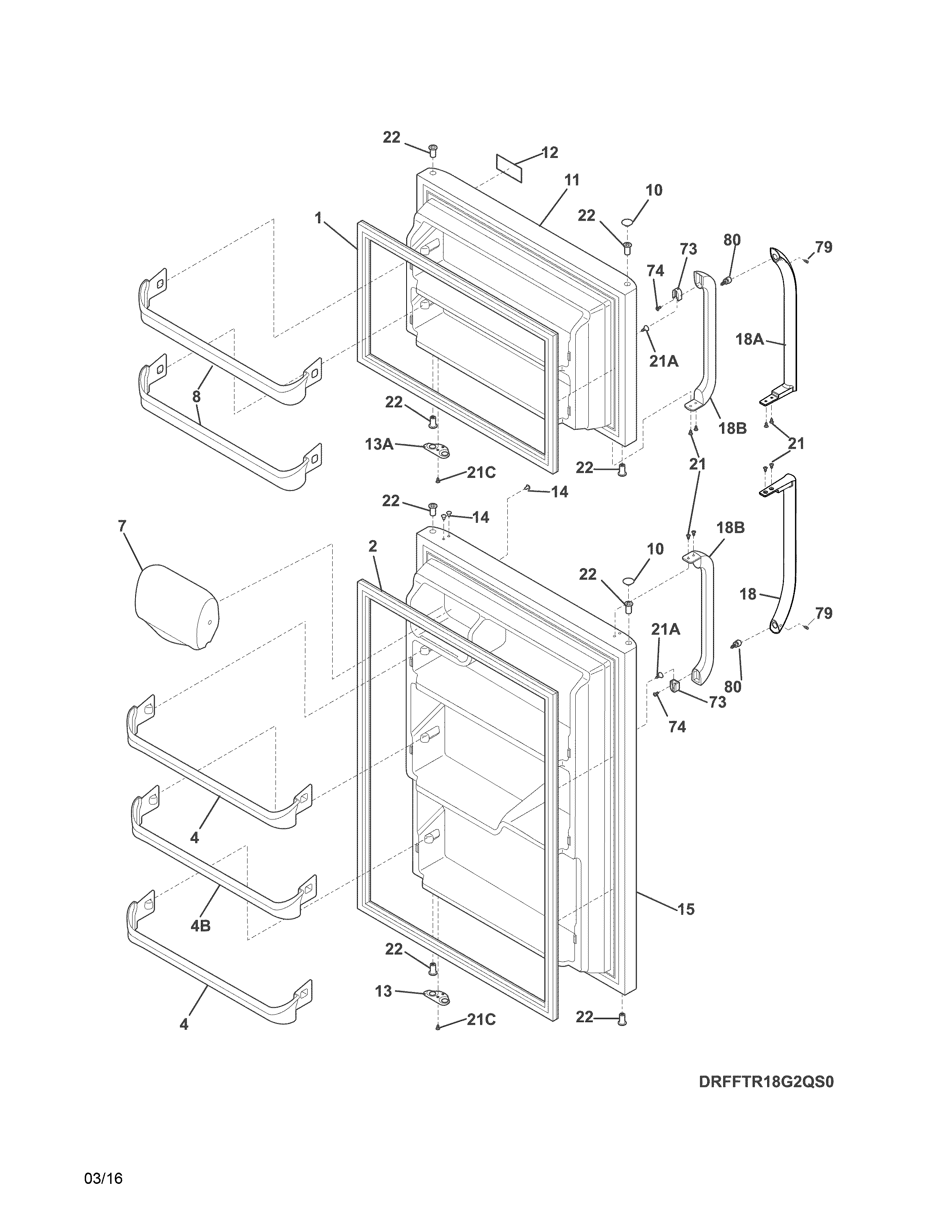 Frigidaire FFTR18G2QS3 doors diagram