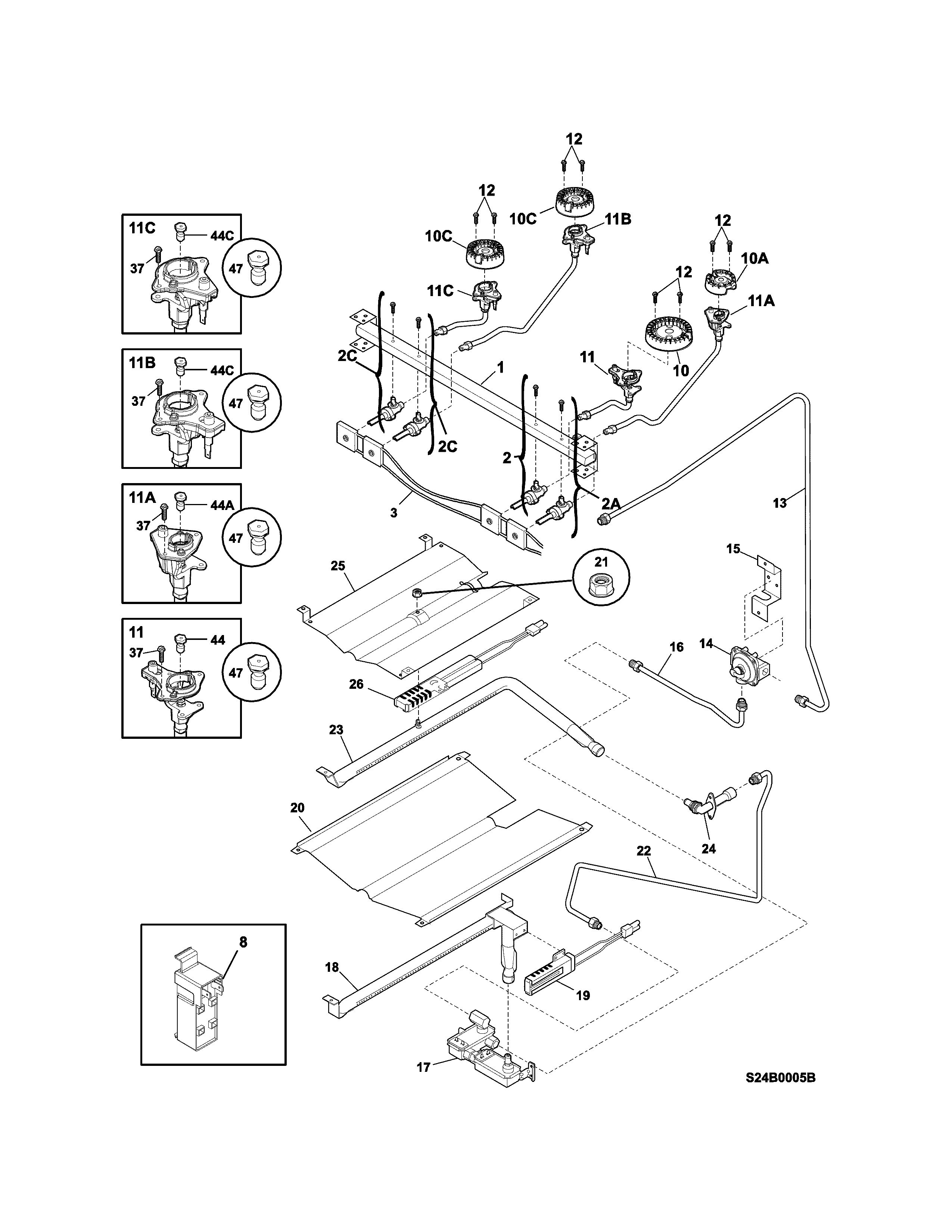 Crosley CRG3480PSC burner diagram