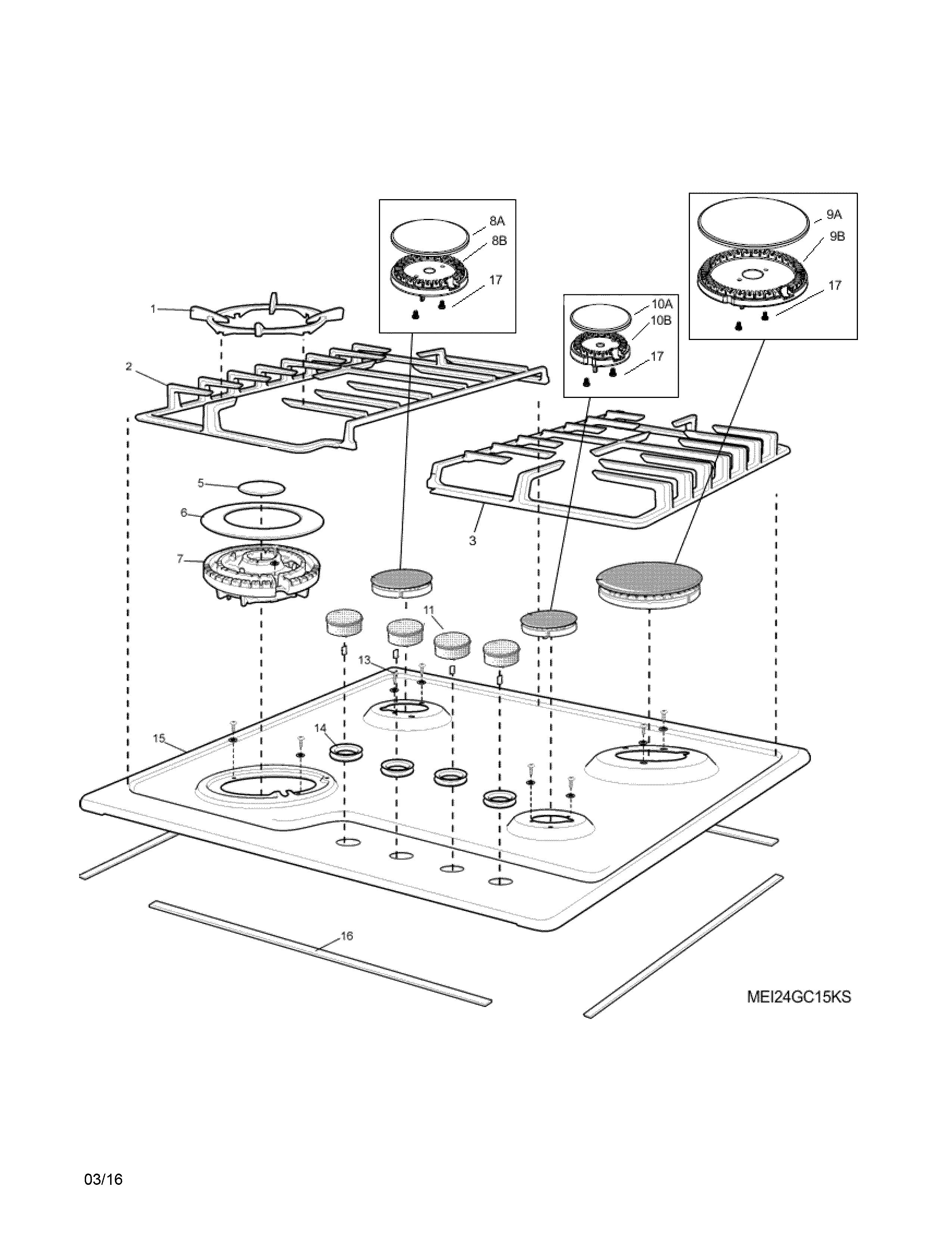 Electrolux EI24GC15KS cook top diagram