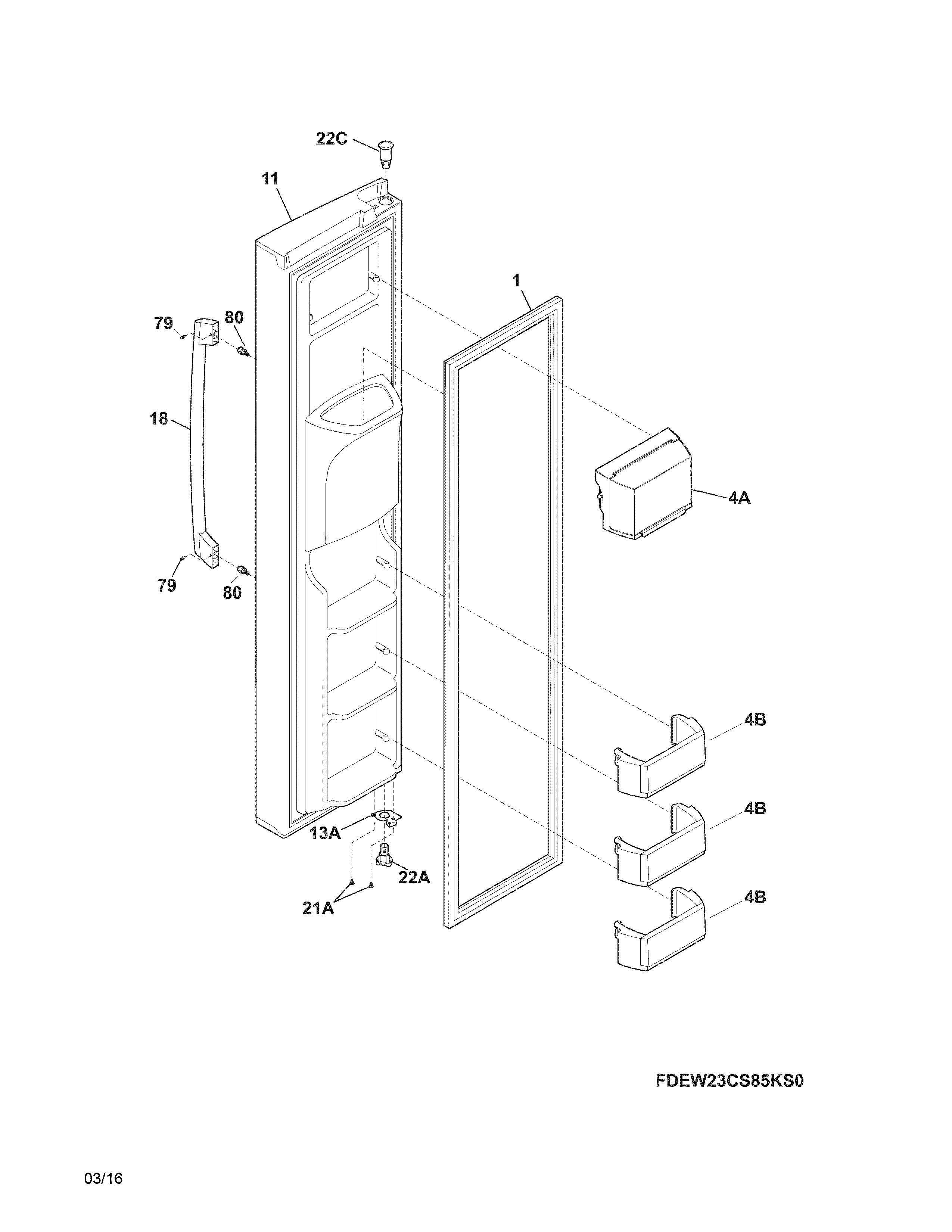 Electrolux EW23CS75QS0 freezer door diagram