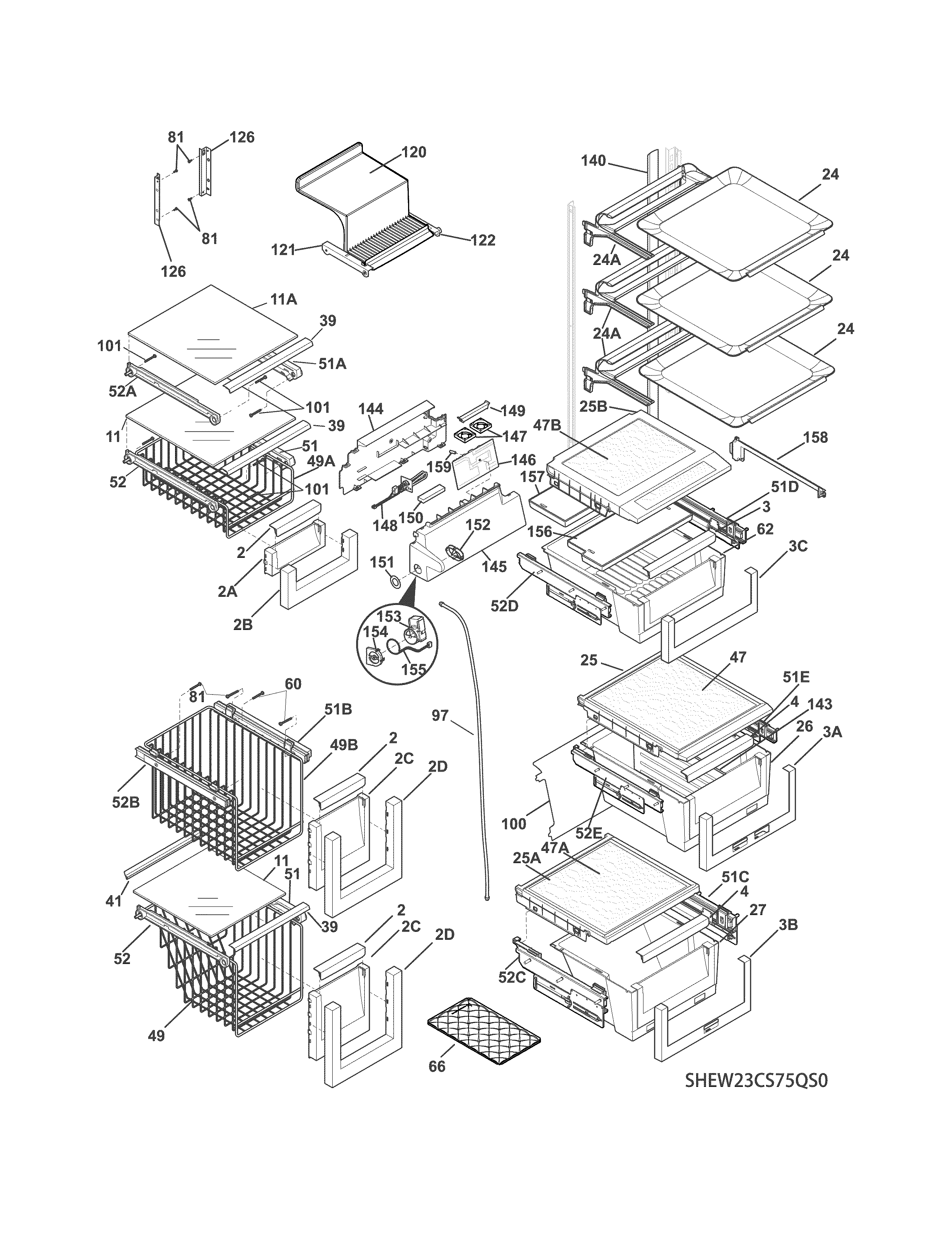Electrolux EW23CS75QS0 shelves diagram