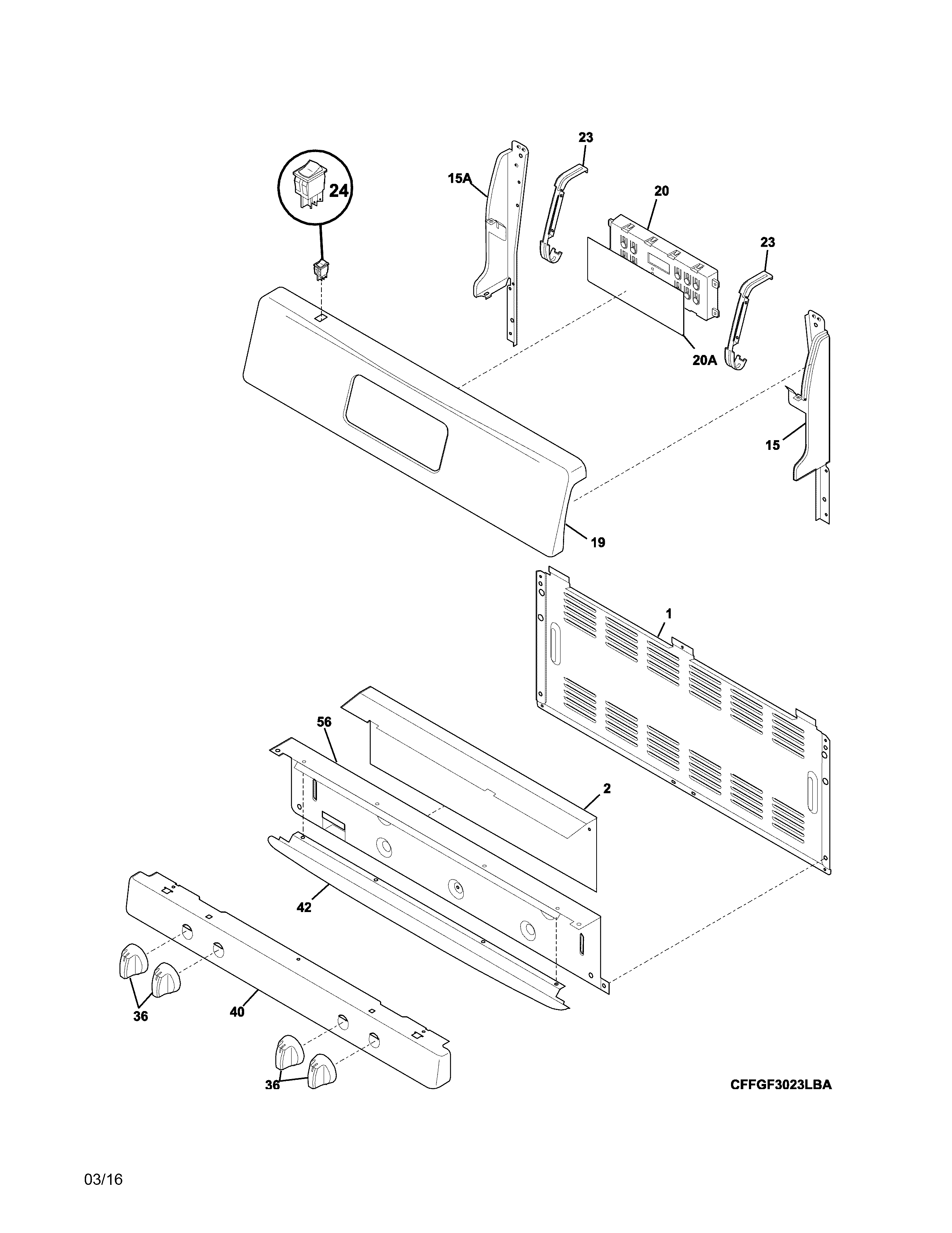Frigidaire FFGF3023LSF backguard diagram