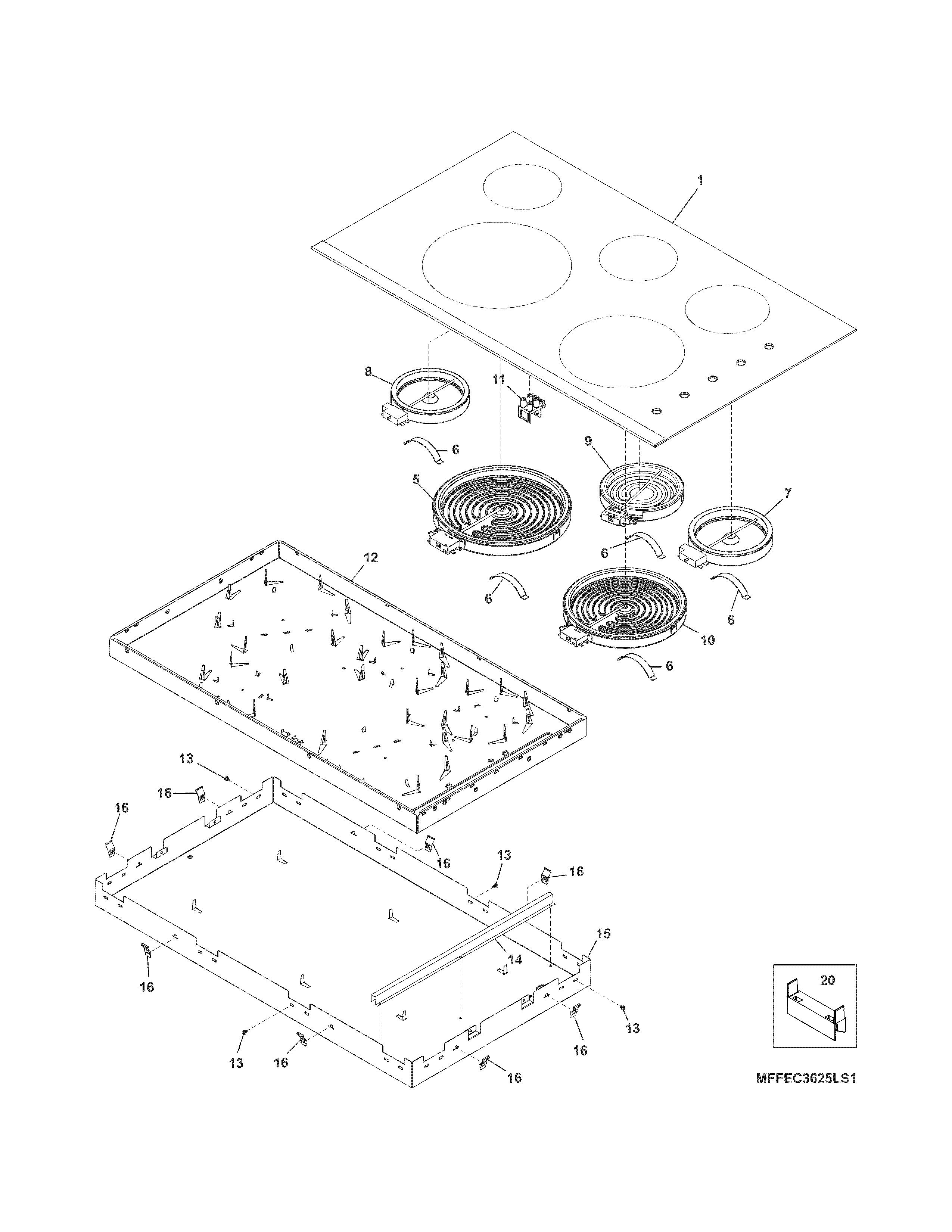 Frigidaire FFEC3625LS1 main top/surface units diagram