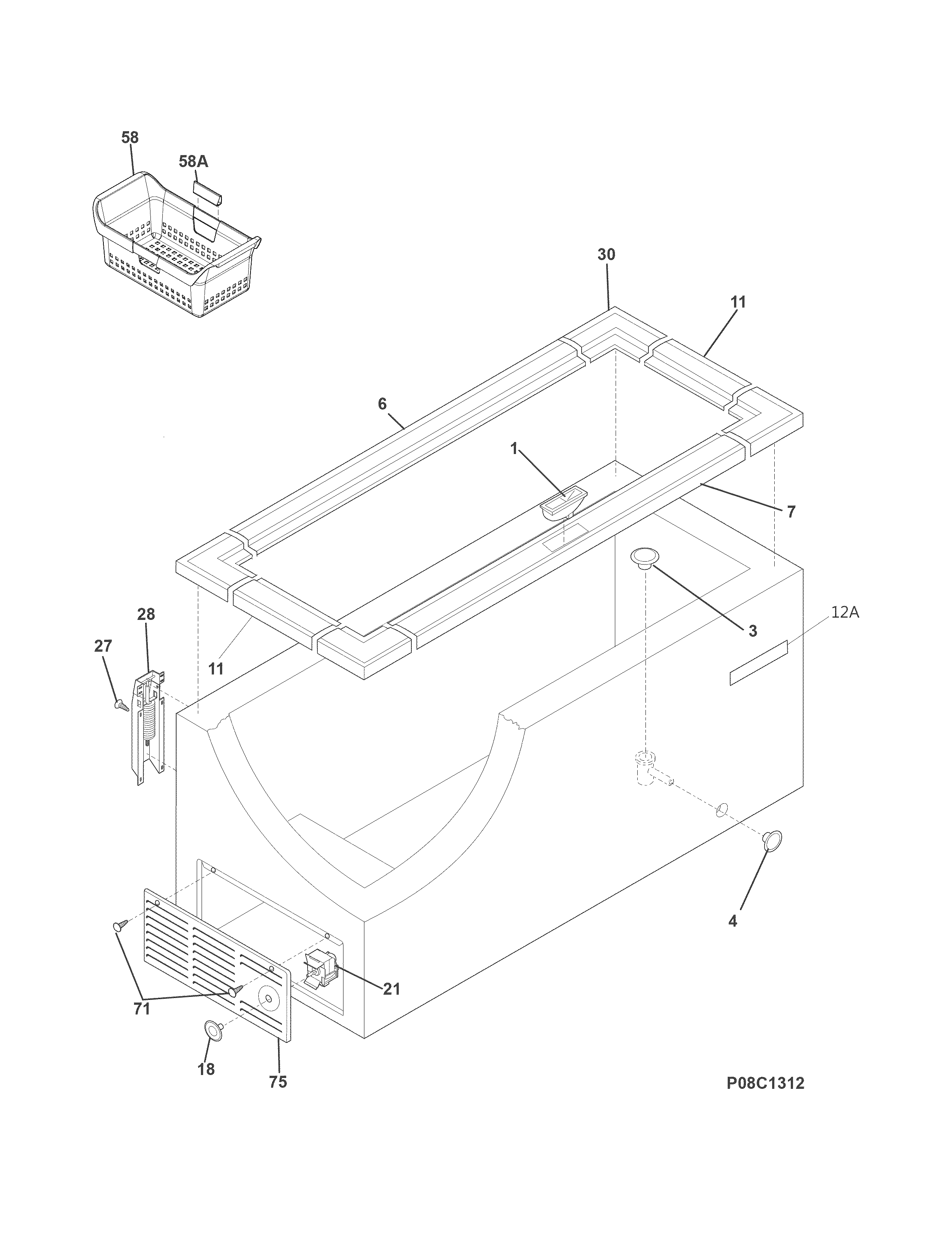 Frigidaire FFFC16M5QWC cabinet diagram