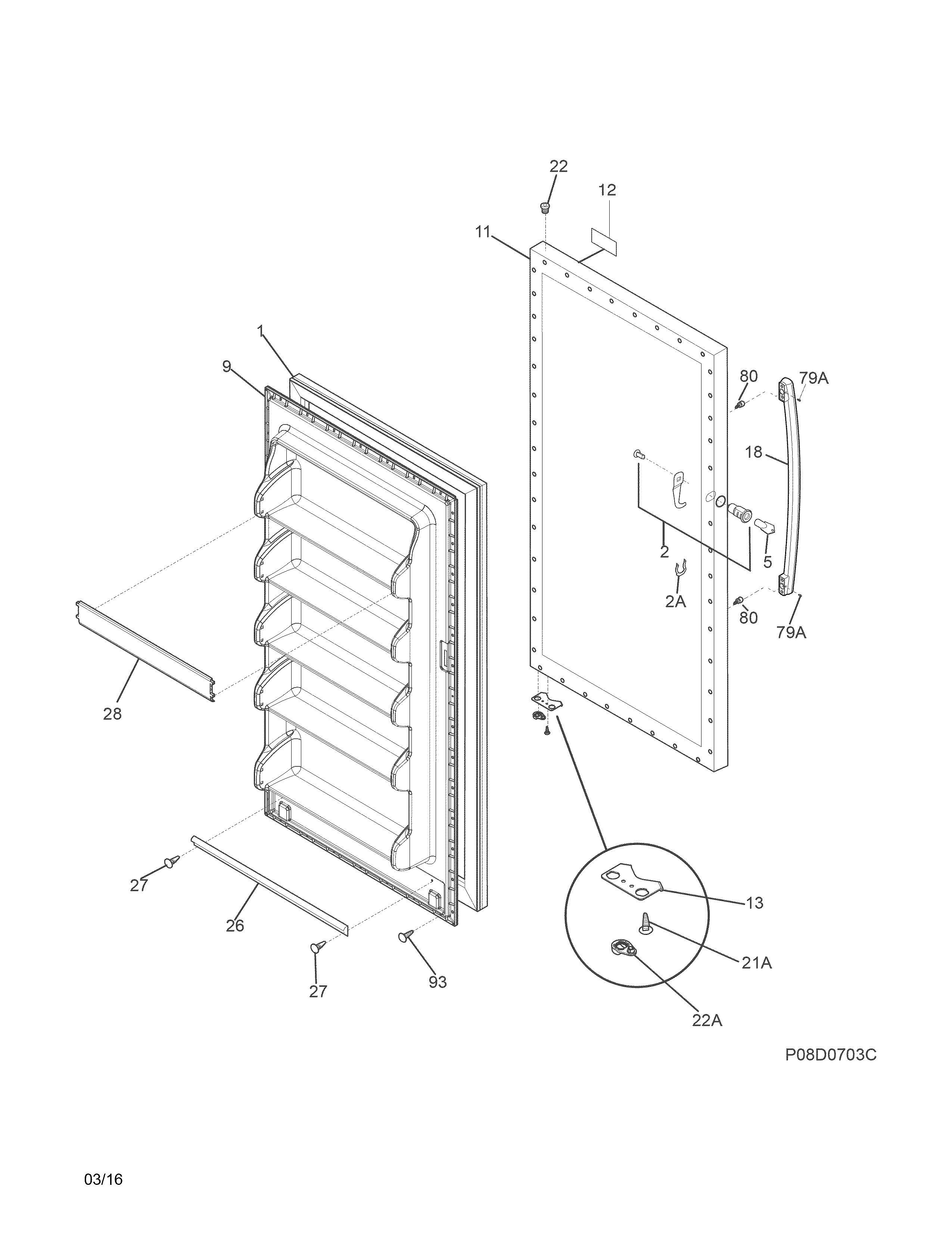 Frigidaire FFFU17M1QWB door diagram