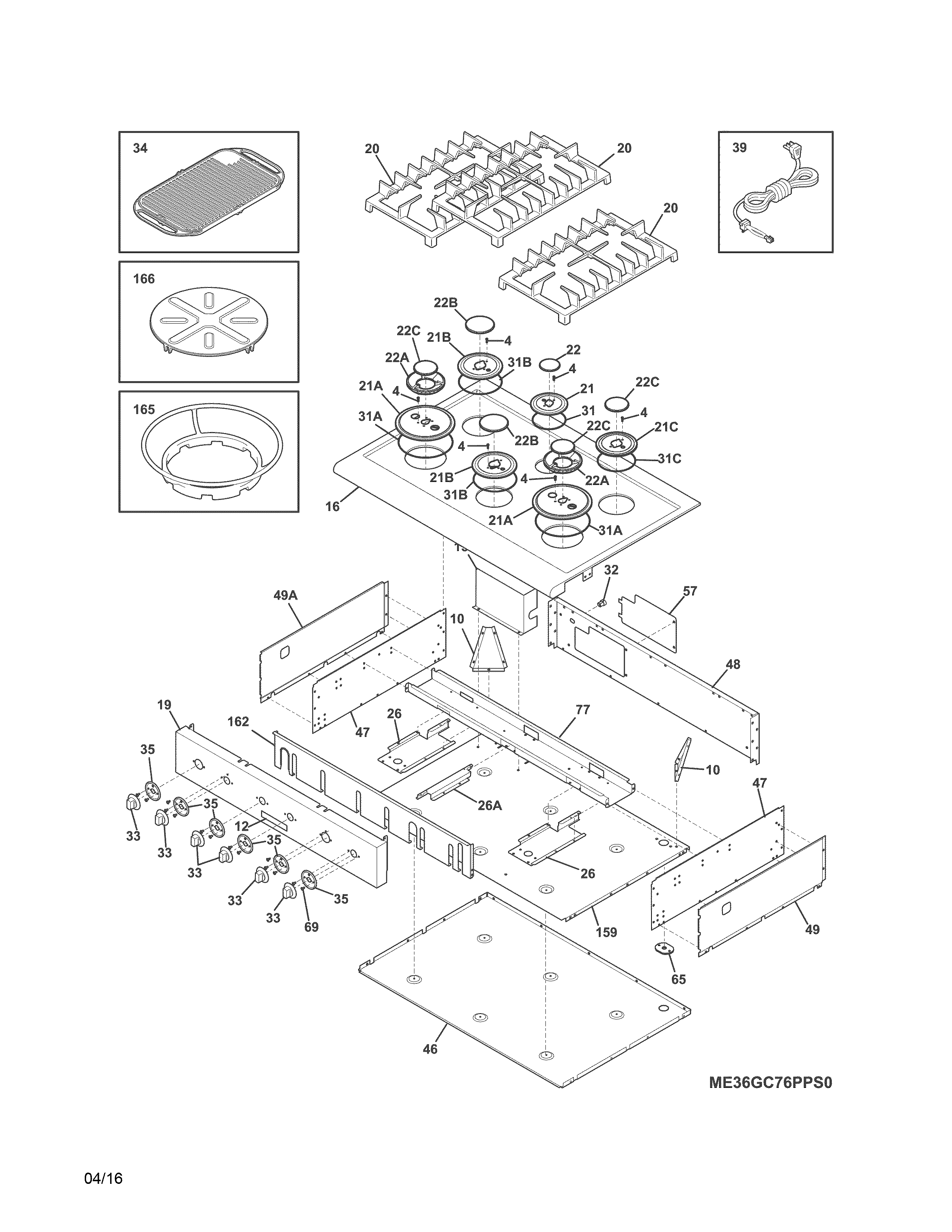Electrolux E36GC76PRS0 cook top diagram