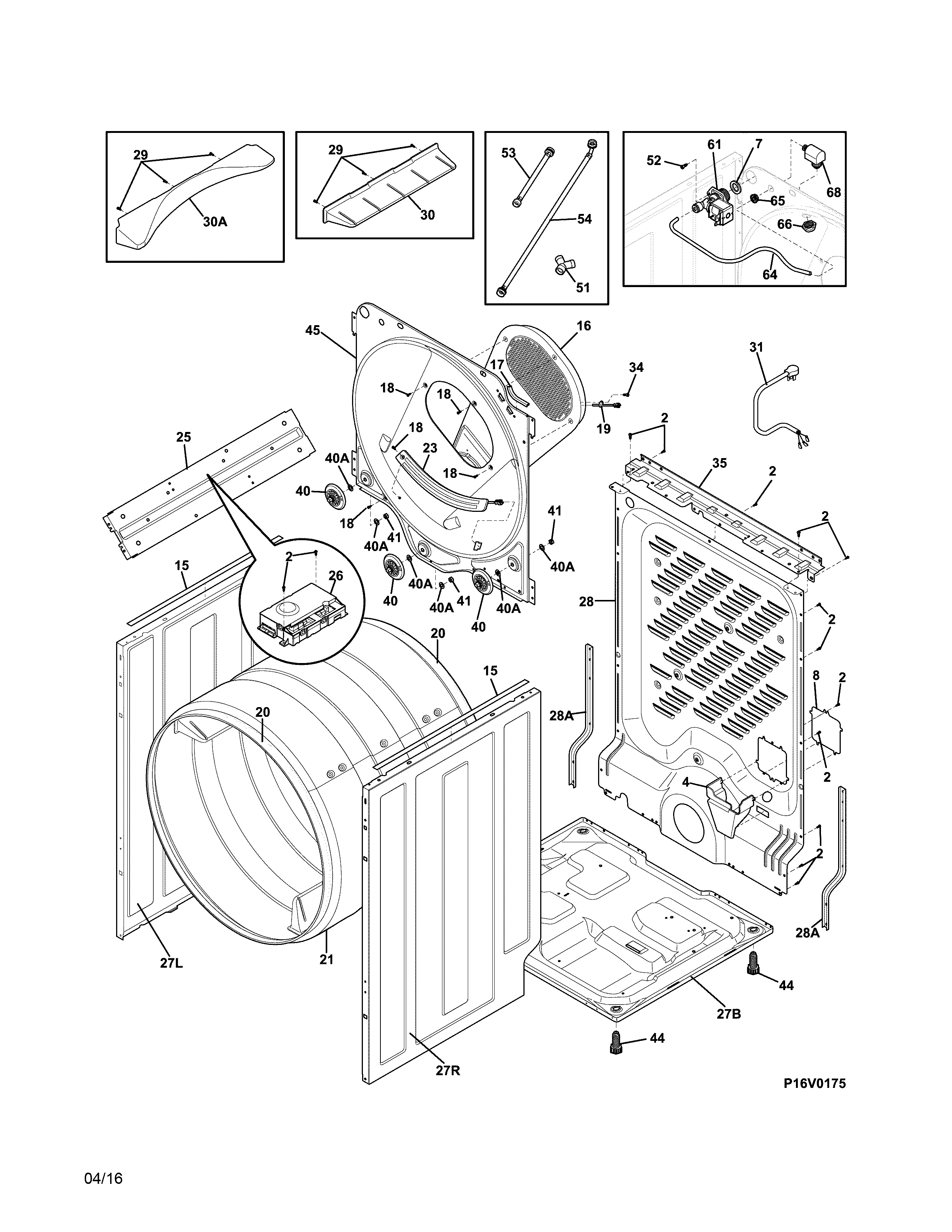 Electrolux EIMED6CLT3 cabinet/drum diagram