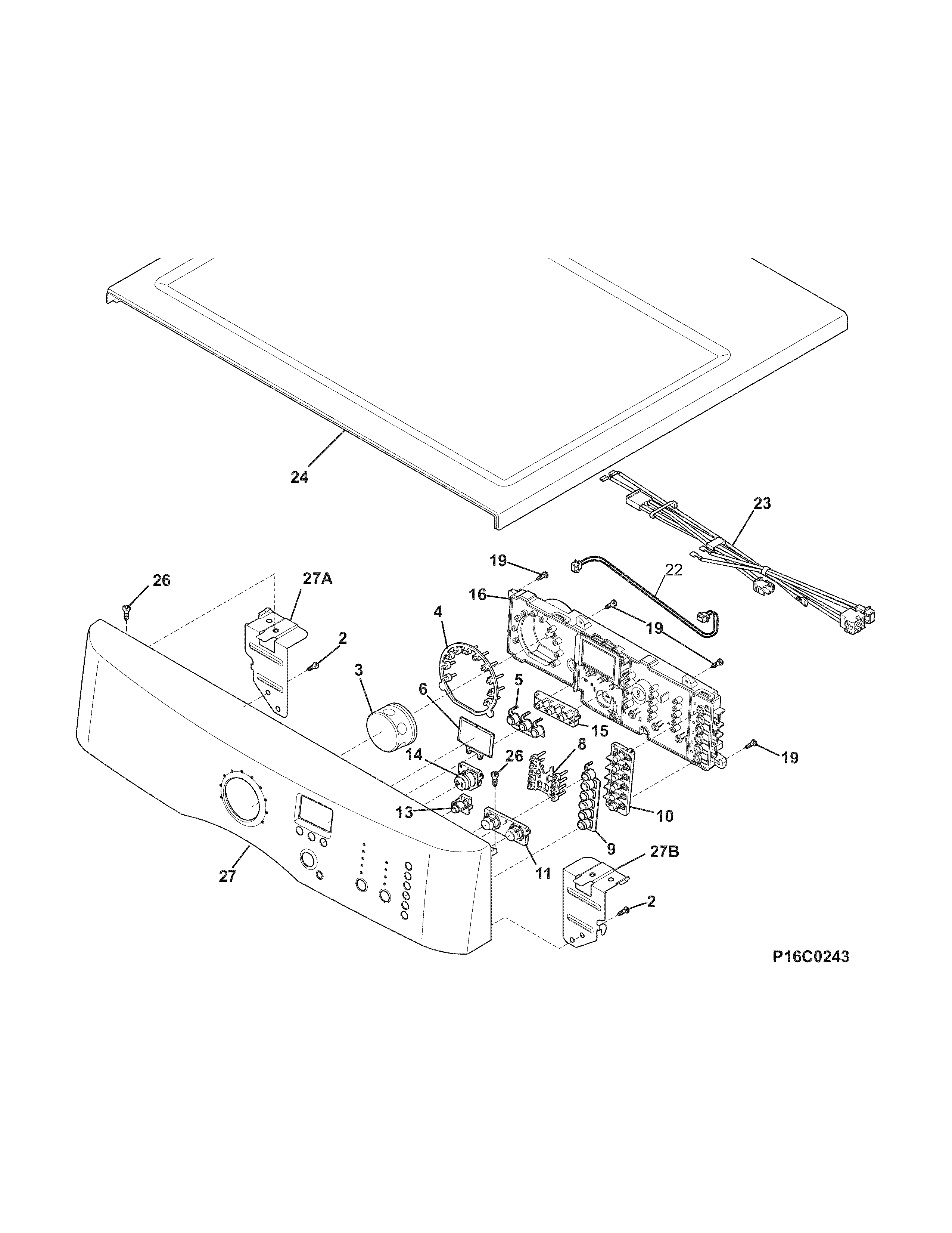 Electrolux EIMED6CLT3 controls/top panel diagram