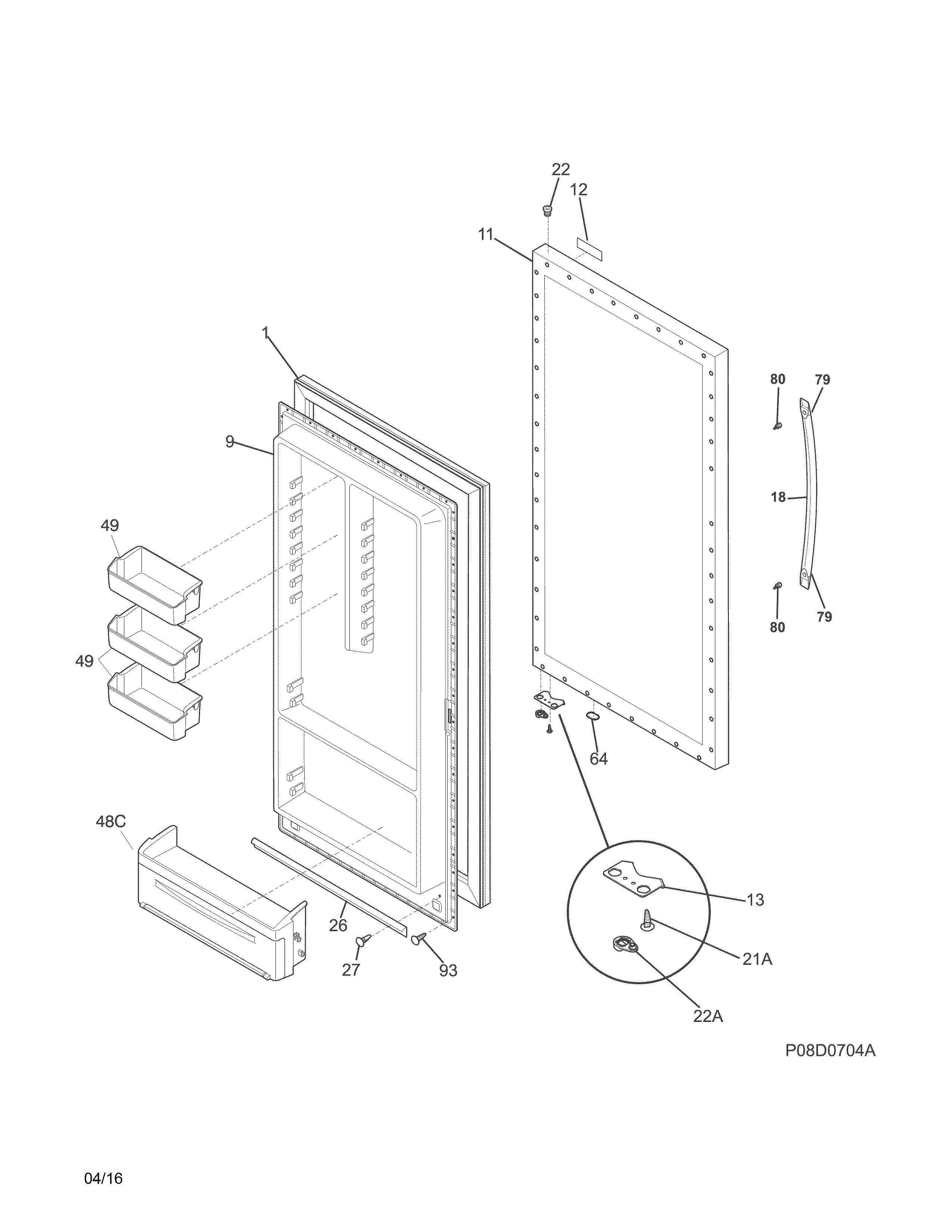 Frigidaire FFVU17F4QWB door diagram