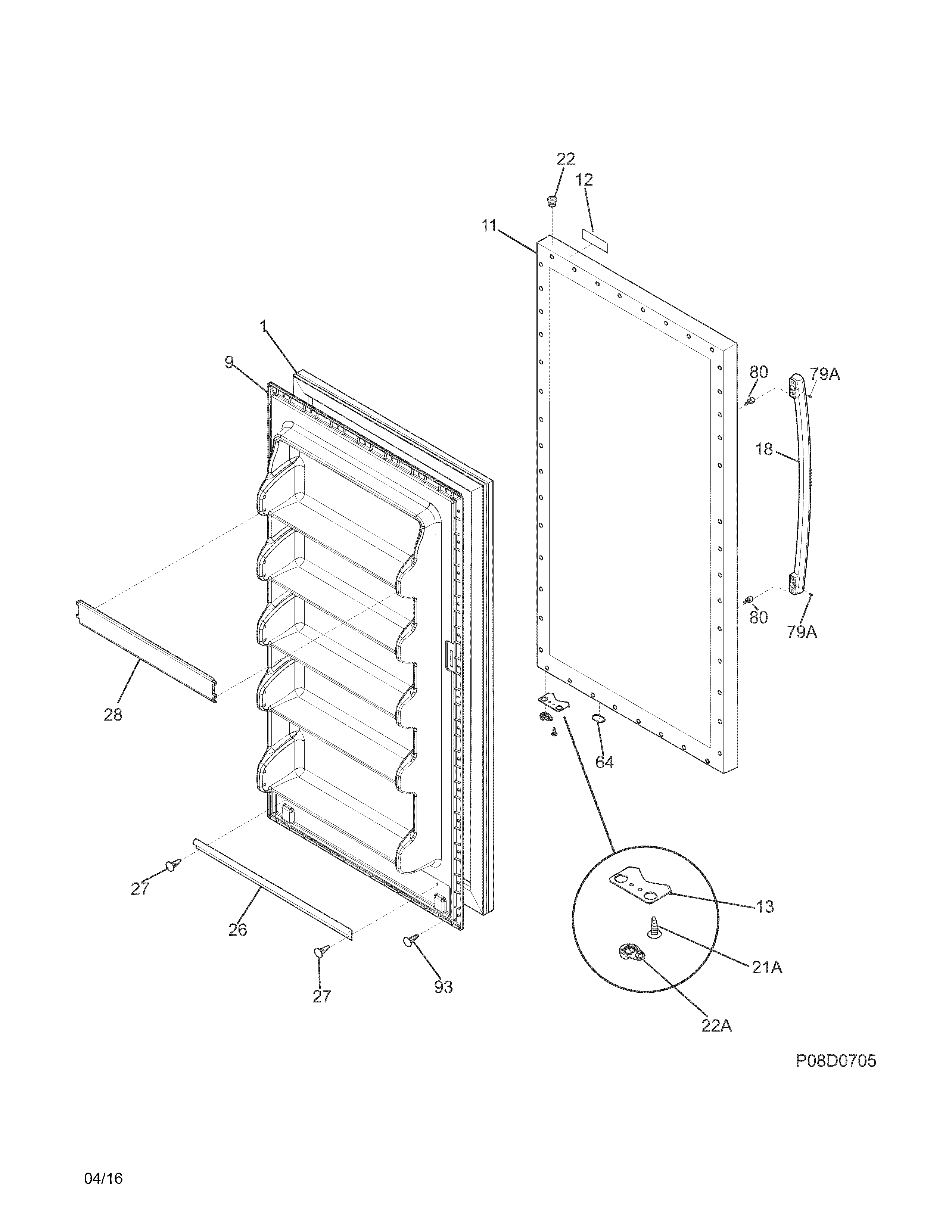 Frigidaire FFFU13M1QWC door diagram