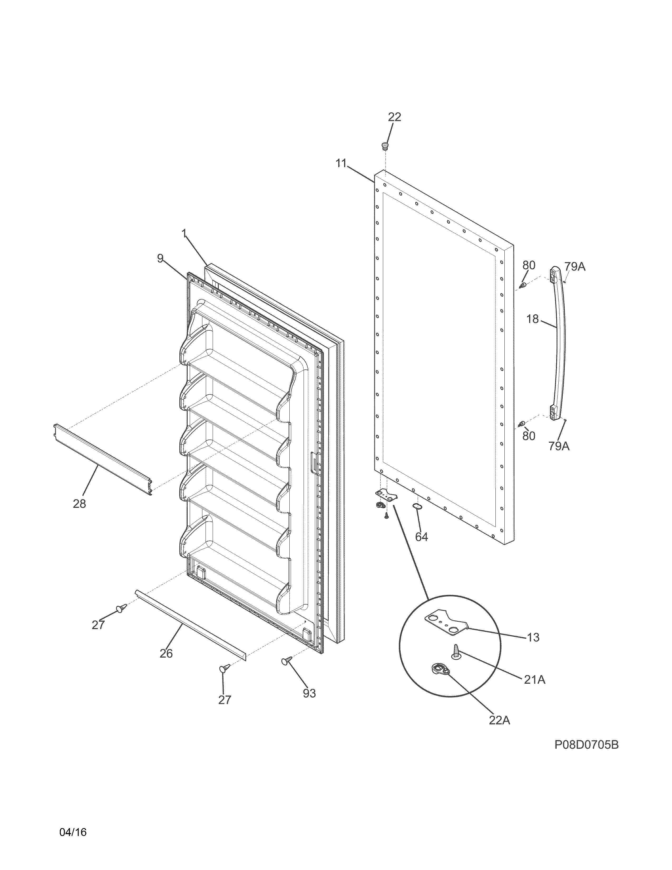 White-Westinghouse WWFU14M1SW0 door diagram