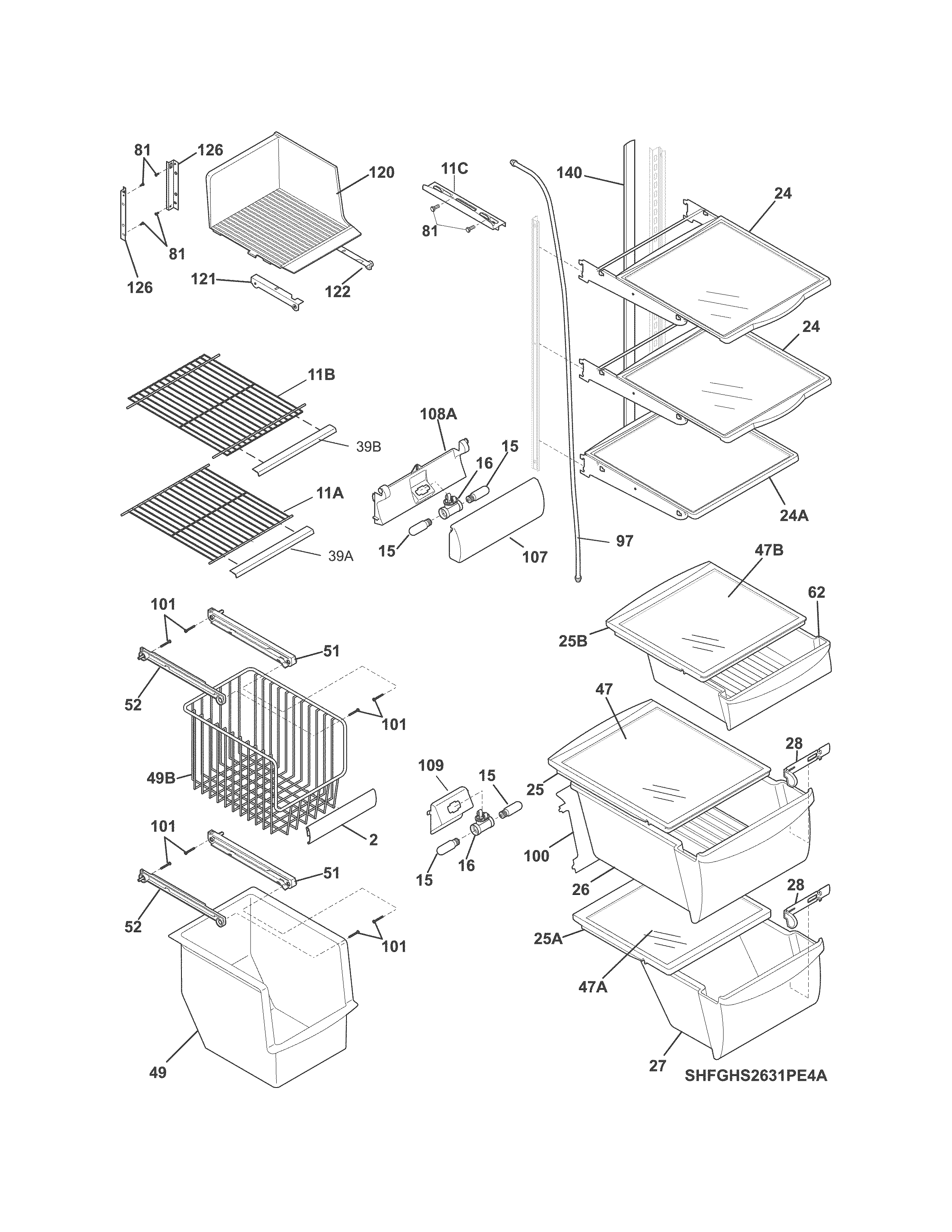 Frigidaire FGHS2631PF4A shelves diagram