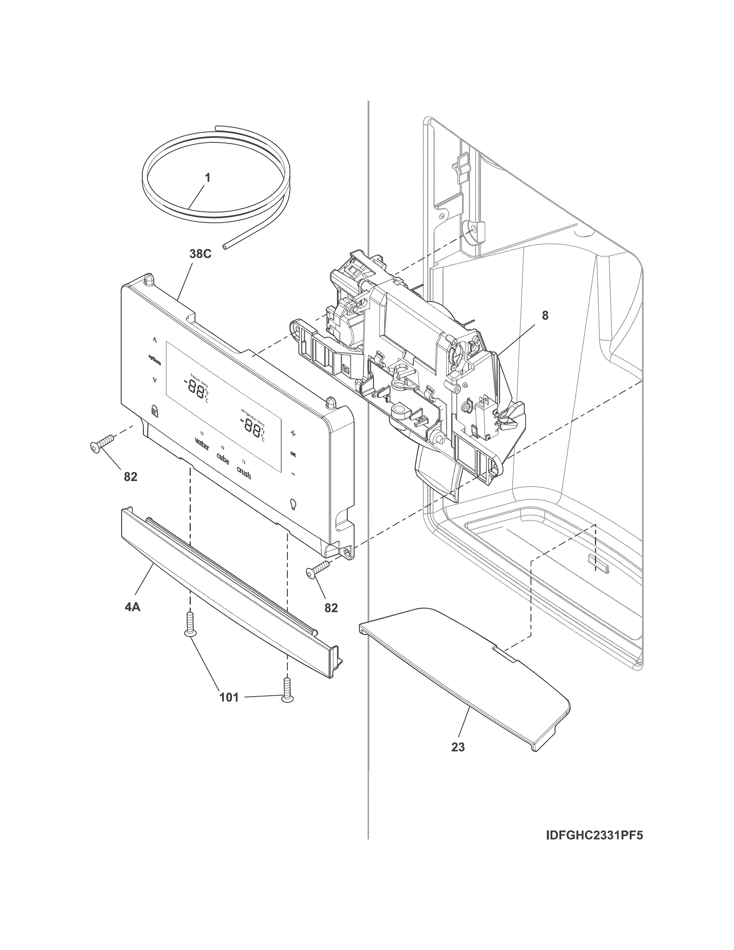 Frigidaire FGHS2631PF4A ice & water dispenser diagram