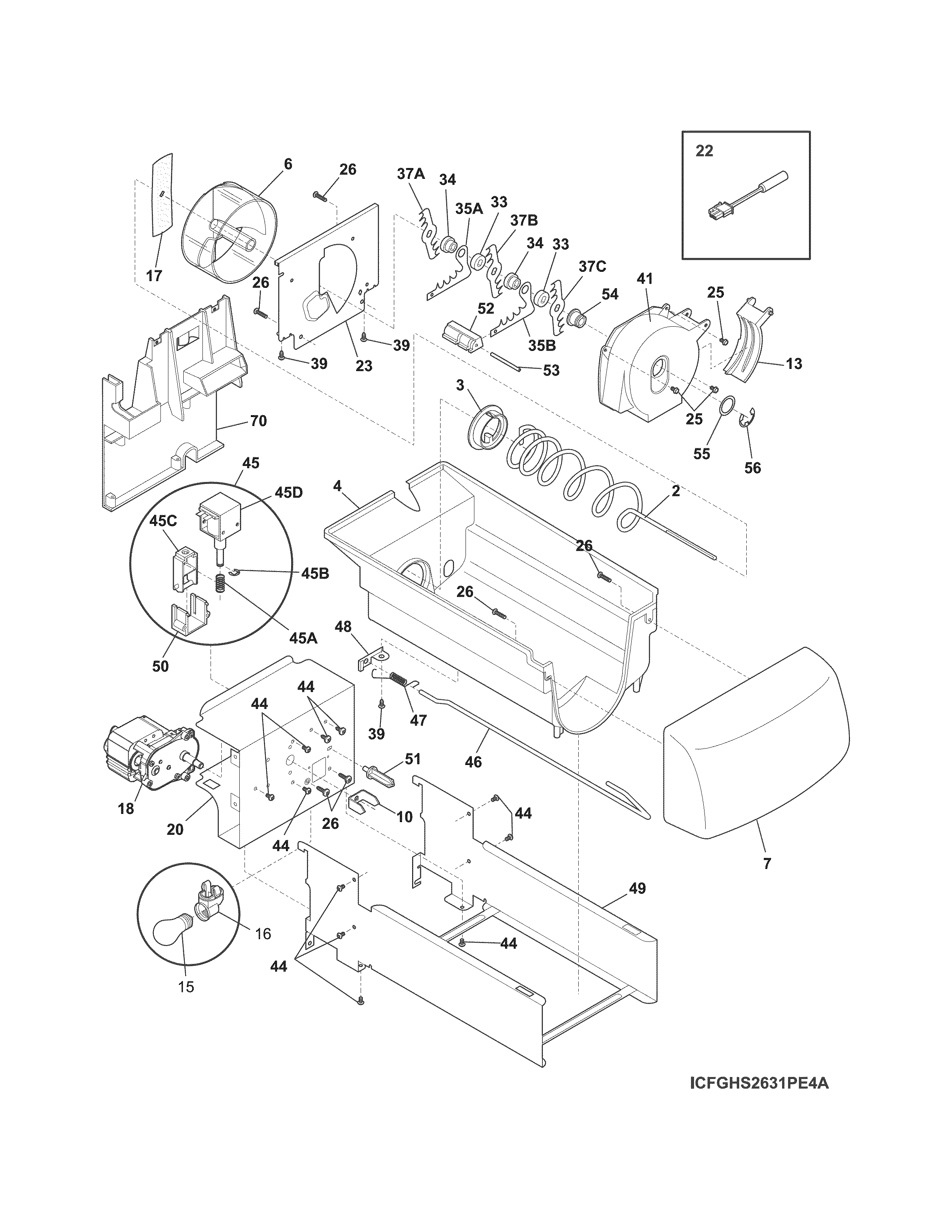Frigidaire FGHS2631PF4A ice container diagram