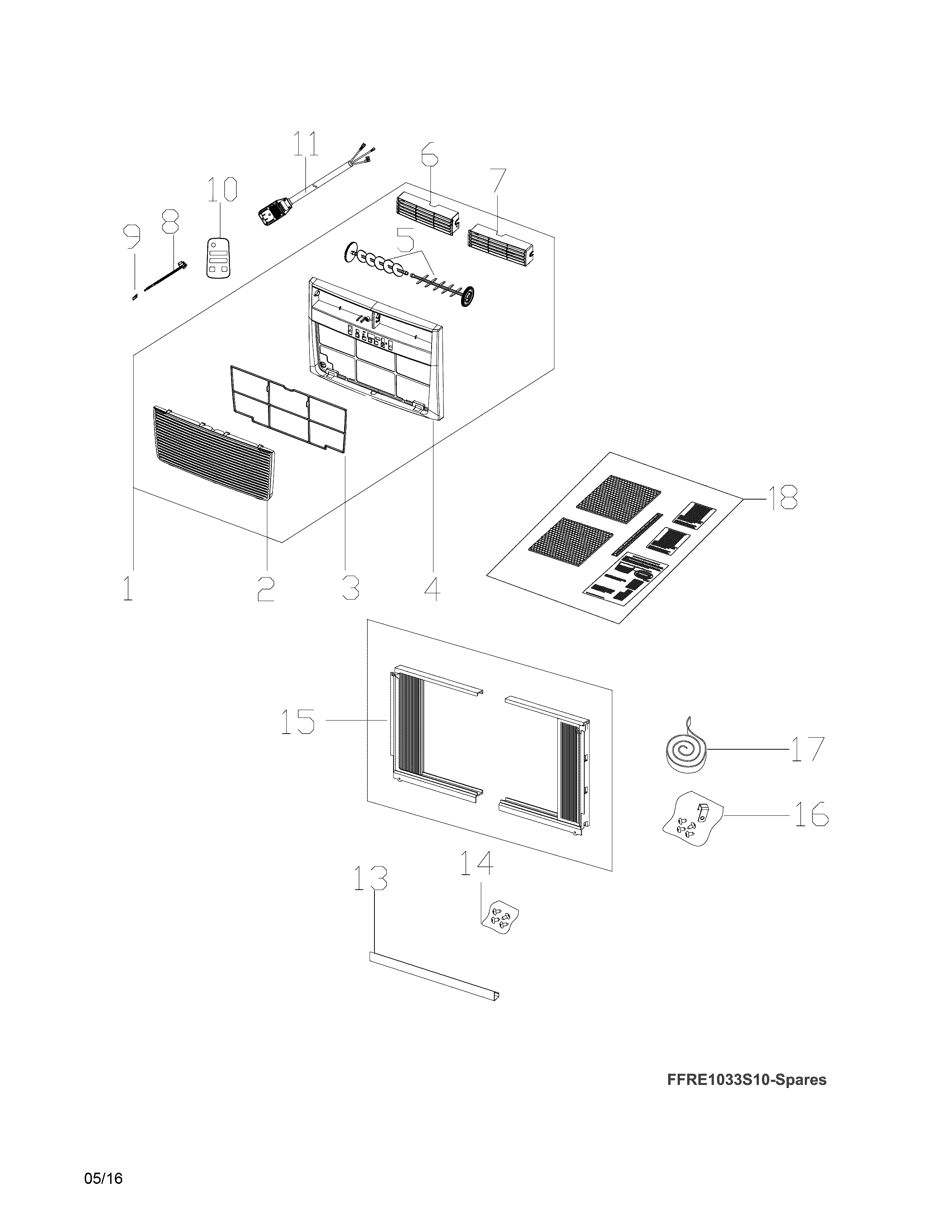 Frigidaire FFRE1033S11 recommended spare parts diagram
