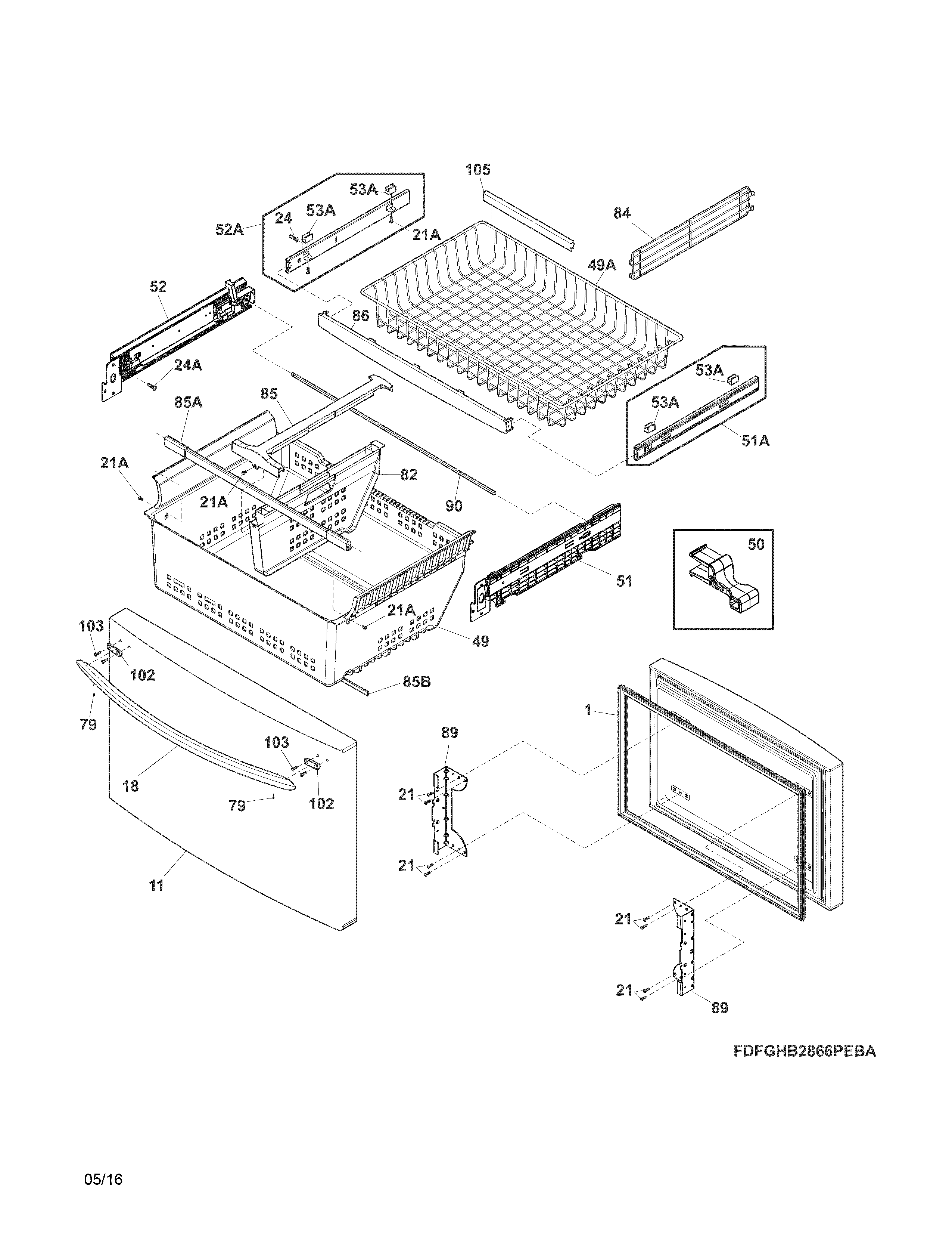 Frigidaire FGHN2866PFBA freezer drawer, baskets diagram