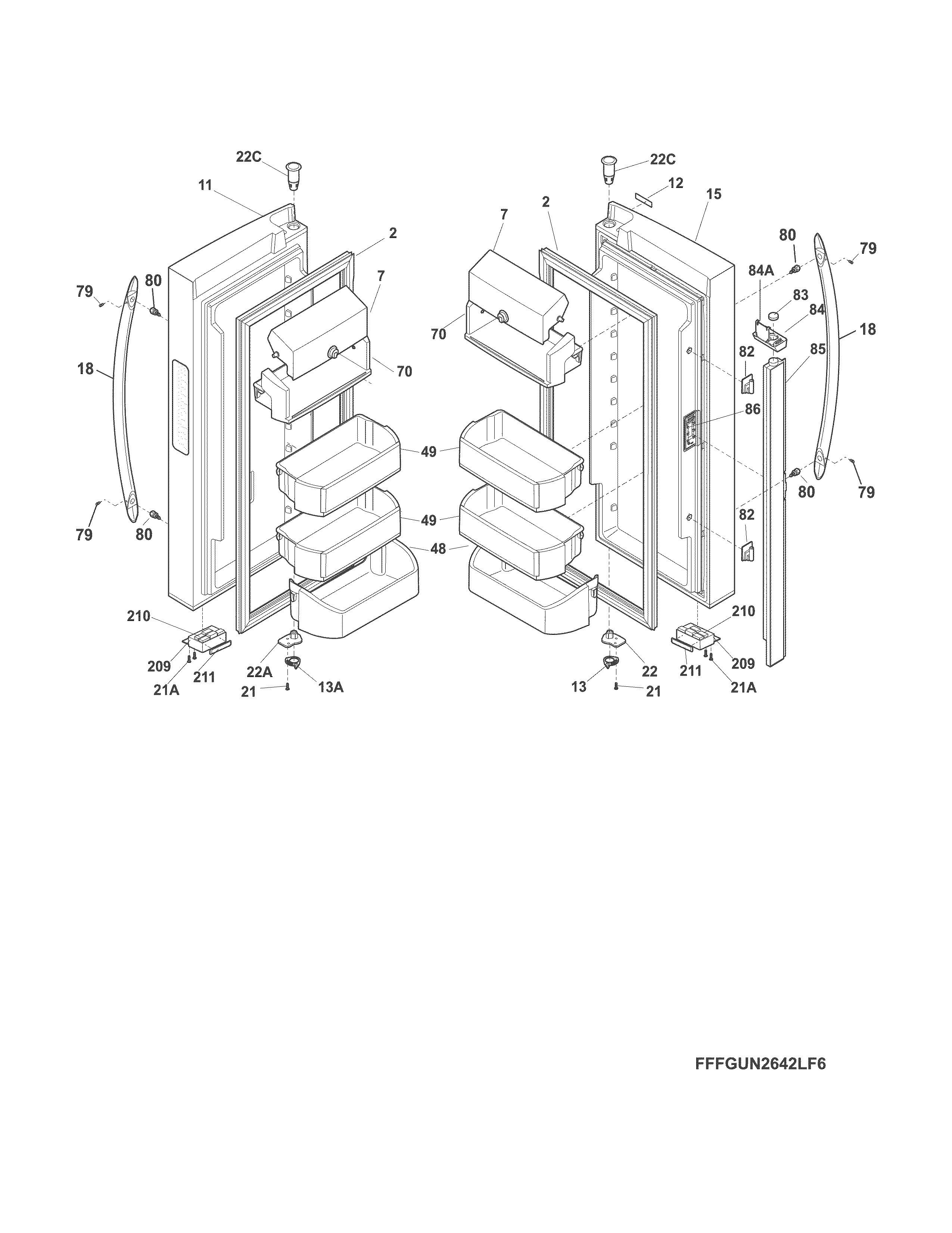 Frigidaire FGUN2642LP6 fresh food door diagram