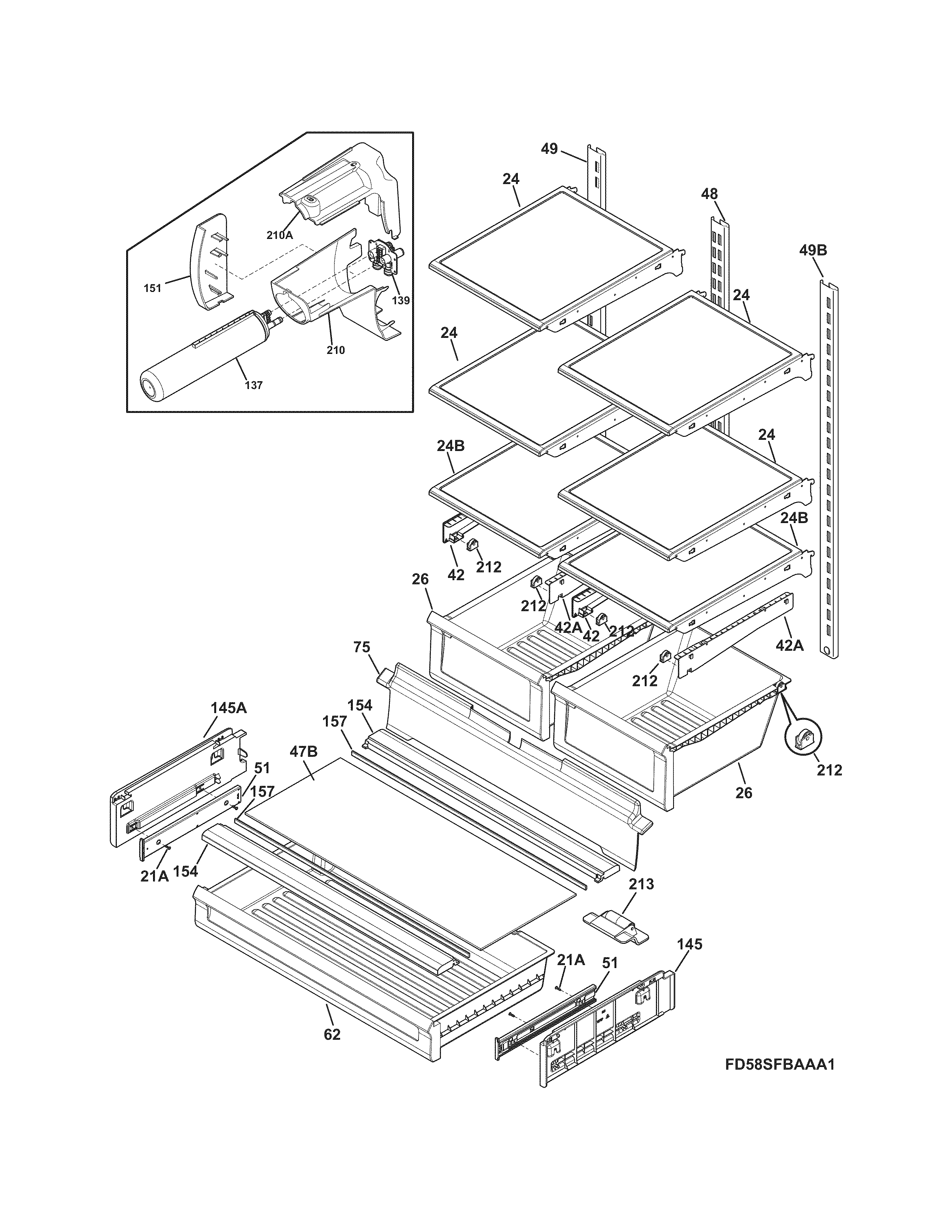 Frigidaire FGUN2642LP6 shelves diagram